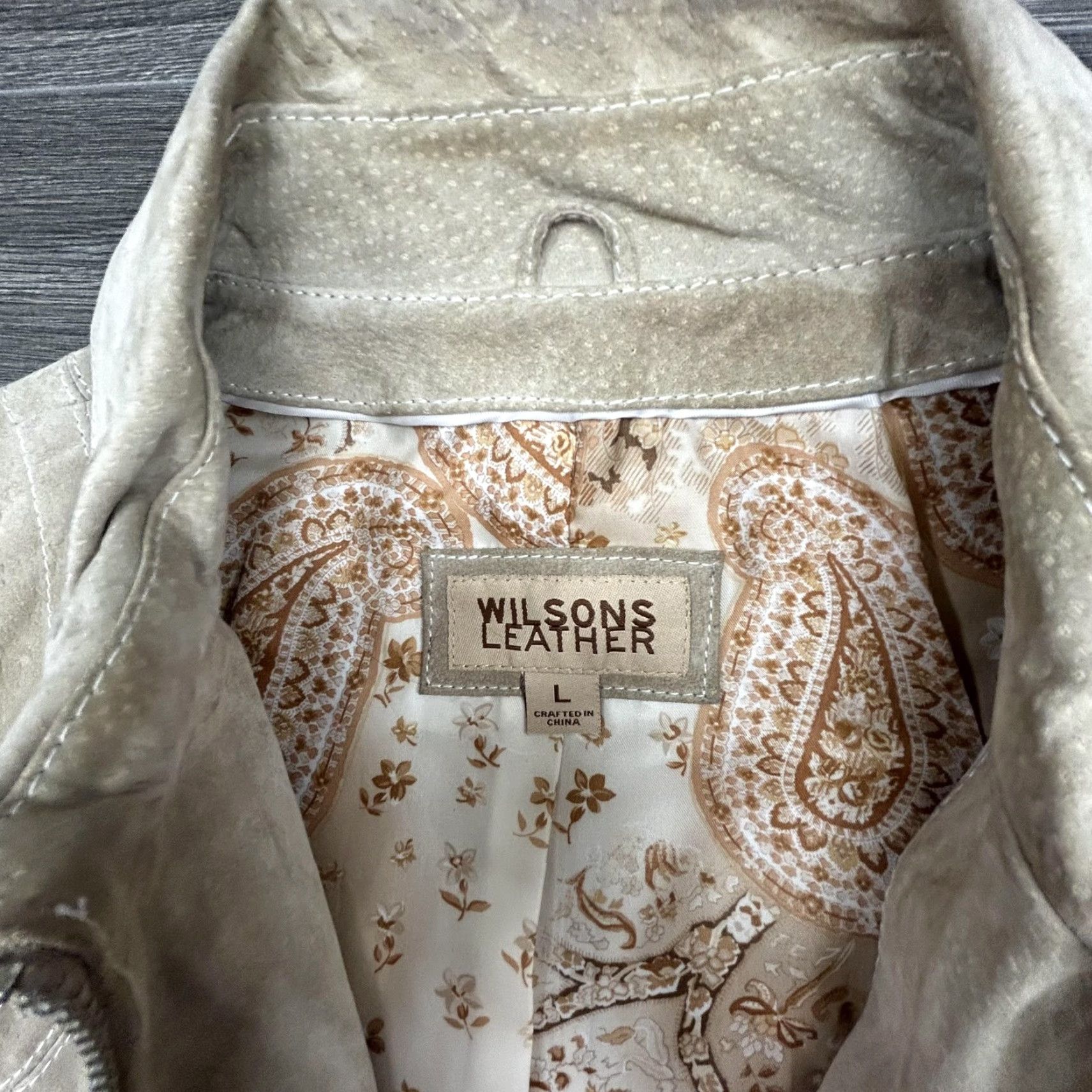 Vintage VINTAGE Wilsons Leather Jacket Womens Large Beige Suede Full Zip Lined Collared Western Shirt Size L / US 10 / IT 46 - 5 Thumbnail