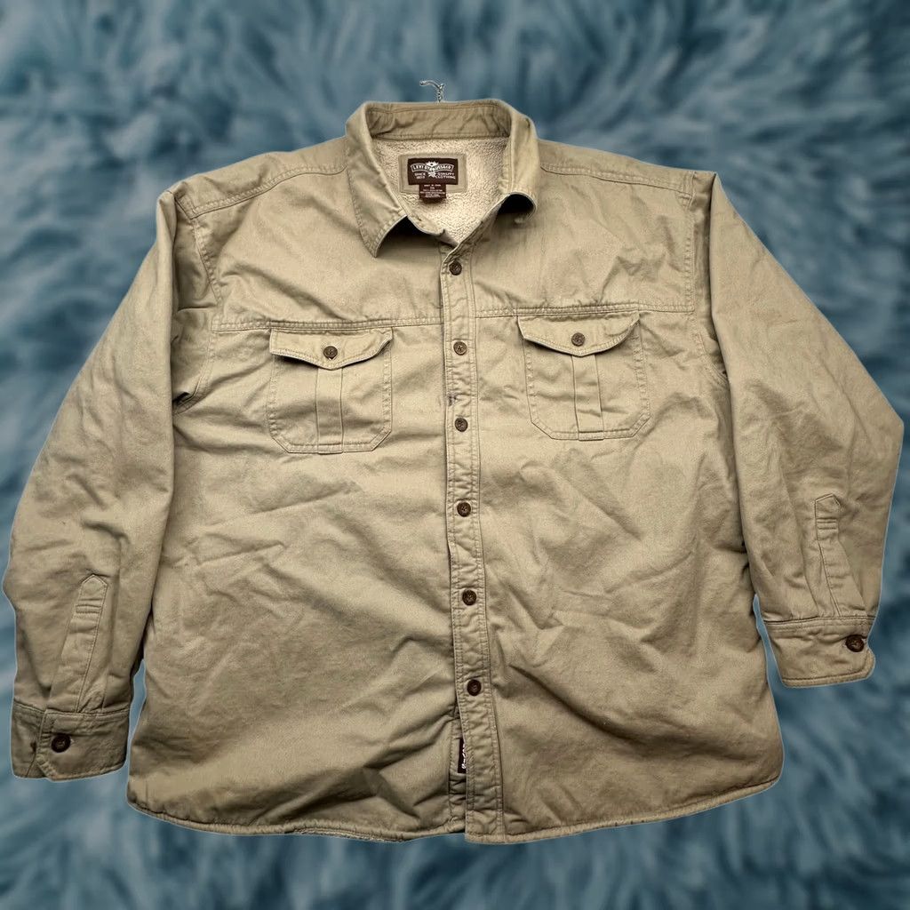 Levi's Levi's Button Twill Sherpa Fleece Lined Shirt Men 2XL Beige Long Sleeve Shacket Size US XXL / EU 58 / 5 - 1 Thumbnail