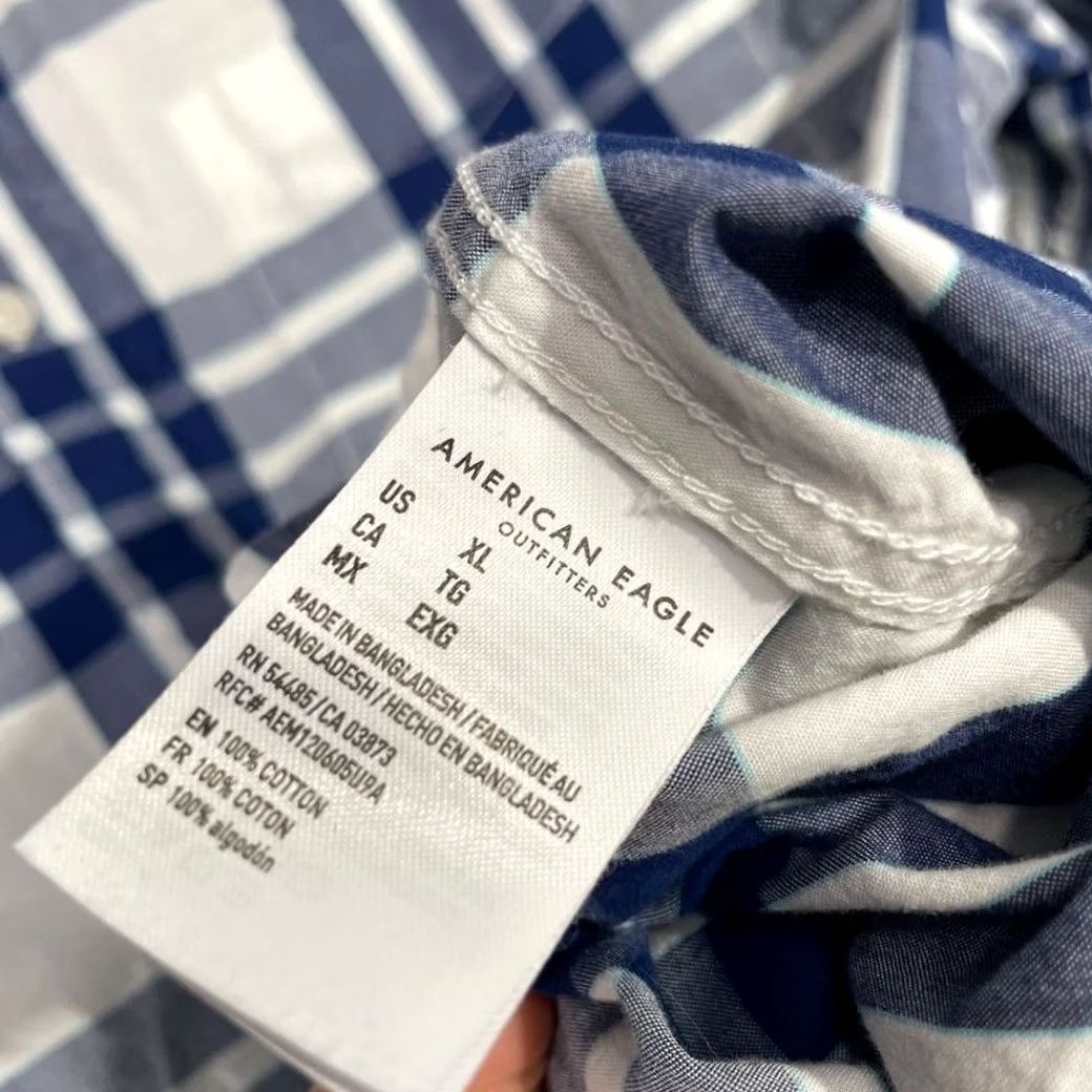 American Eagle Outfitters American Eagle Button Up Flannel Shirt Blue White Classic Fit Men XL Long Sleeve Casual Wear Size US XL / EU 56 / 4 - 5 Thumbnail