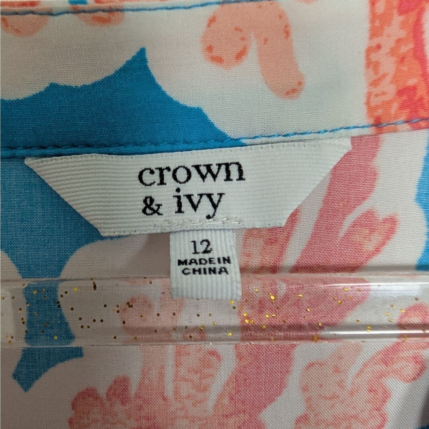 Designer Crown & Ivy Coral Dress Womens Size 12 Blue Pink Tropical Size XL / US 12-14 / IT 48-50 - 4 Thumbnail