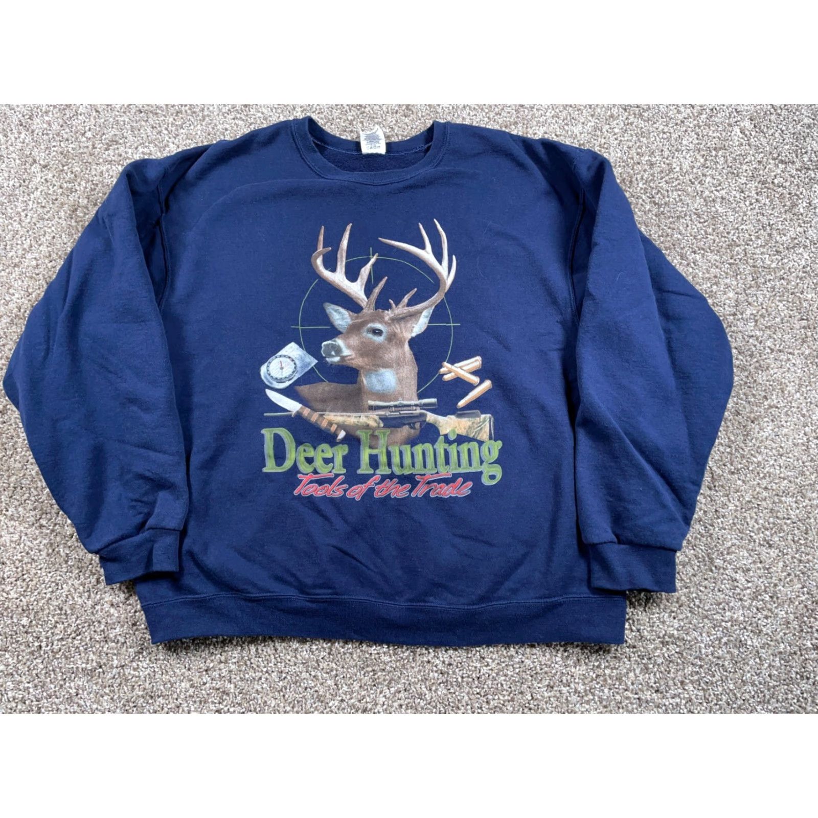 Jerzees JERZEES Sweatshirt Deer Hunting Graphic Print Adult XL Dark Blue 50/50 Cotton Polyester 90s Outdoors Mens Size US XL / EU 56 / 4 - 2 Thumbnail