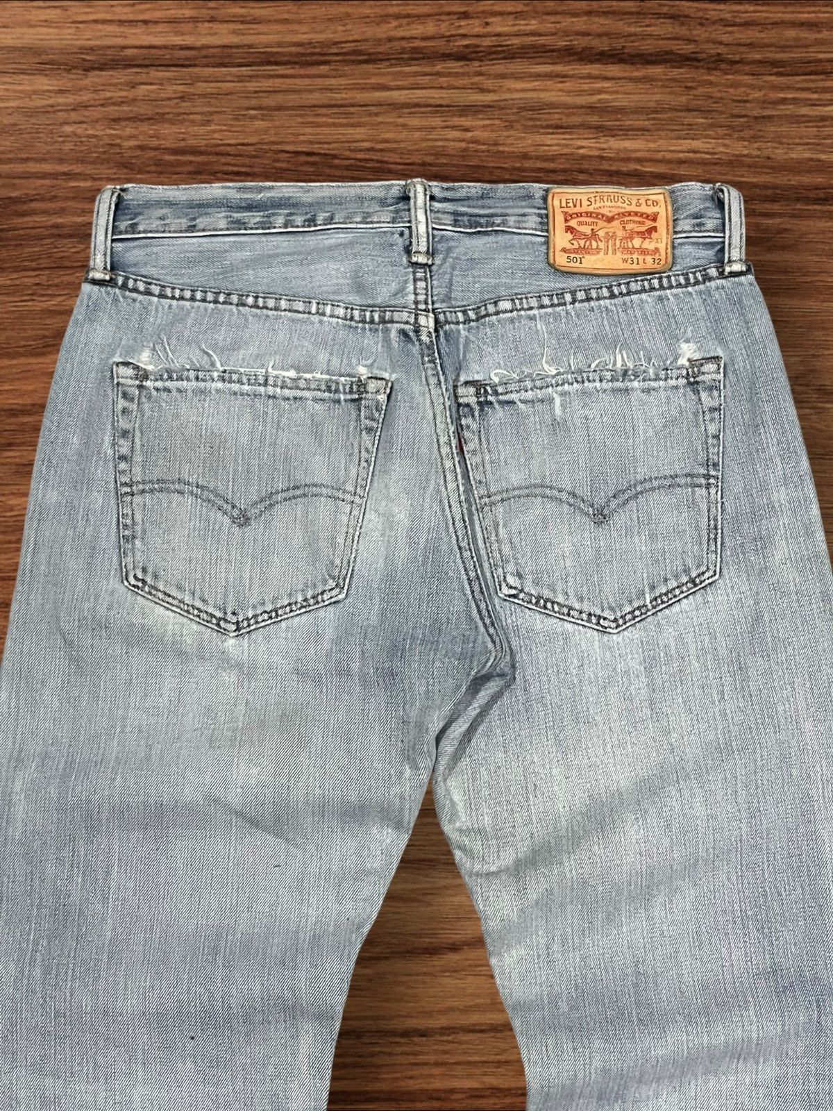Levi's Vintage Levi’s 501 Sashiko Patchwork Light Blue Washed Jeans Size US 31 - 9 Thumbnail