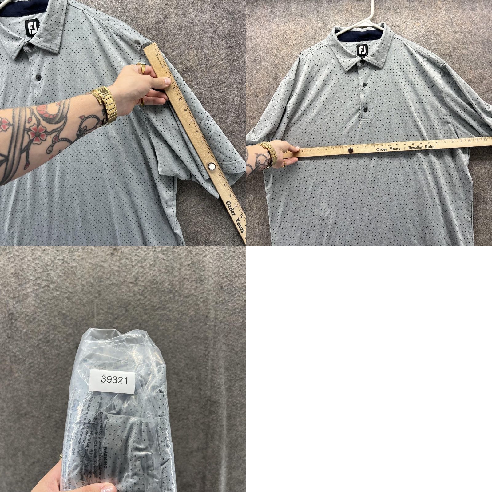 Footjoy FootJoy Polo Shirt Mens 2XL Gray Polka Dot Golf Performance Short Sleeve Long 2XL Mens Polo Shirt Gray Polka Dot Golf Performance Stretch Short Sleeve Size US XXL / EU 58 / 5 - 8 Thumbnail