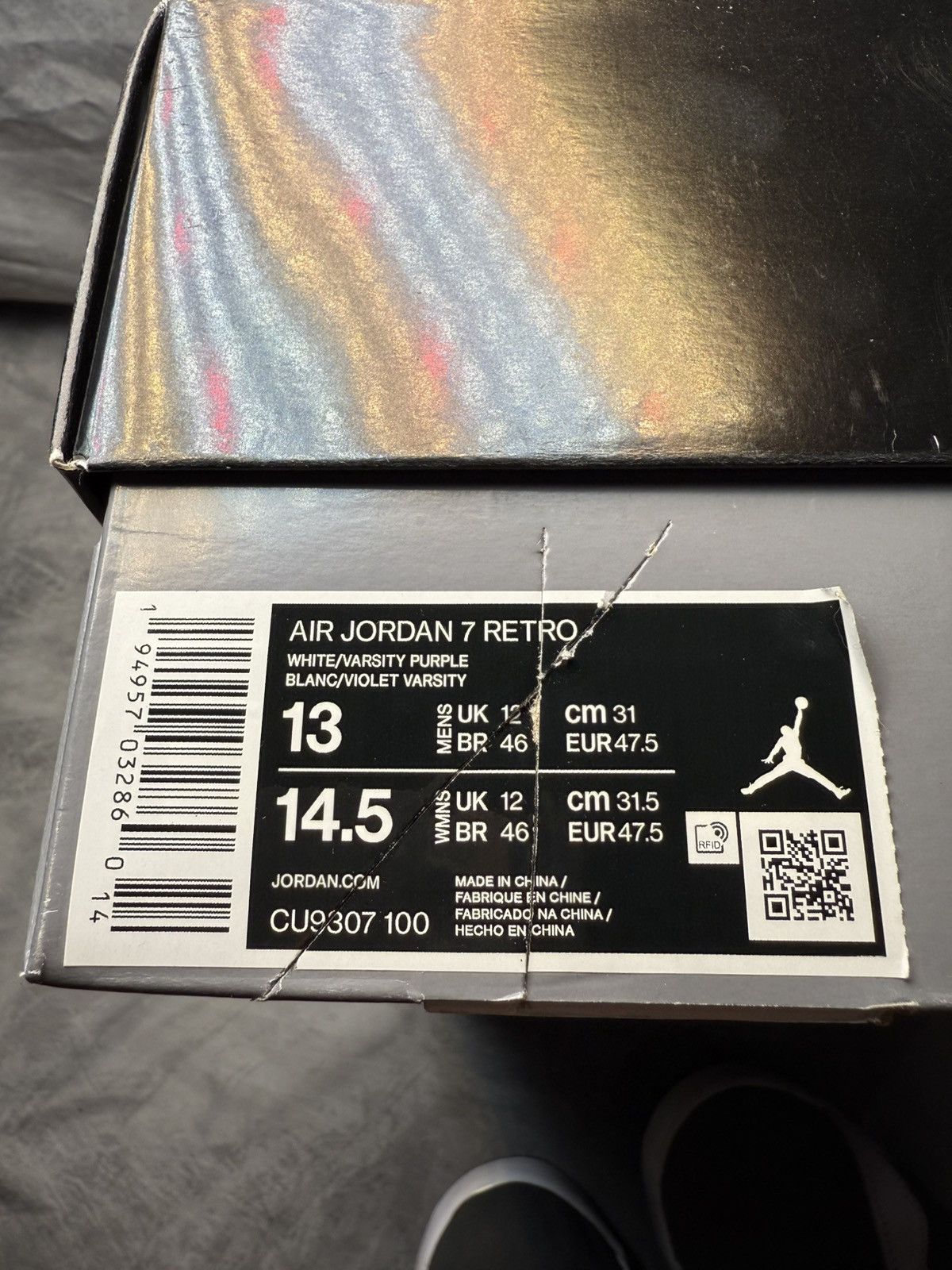 Jordan Brand × Nike Air Jordan 7 Retro Men's White/Gray/Purple Size US 13 / EU 46 - 7 Thumbnail