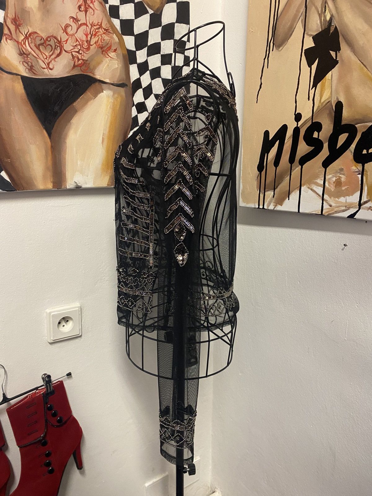 Vintage Black transparent long-sleeved top with beautiful patterns Size L / US 10 / IT 46 - 5 Thumbnail