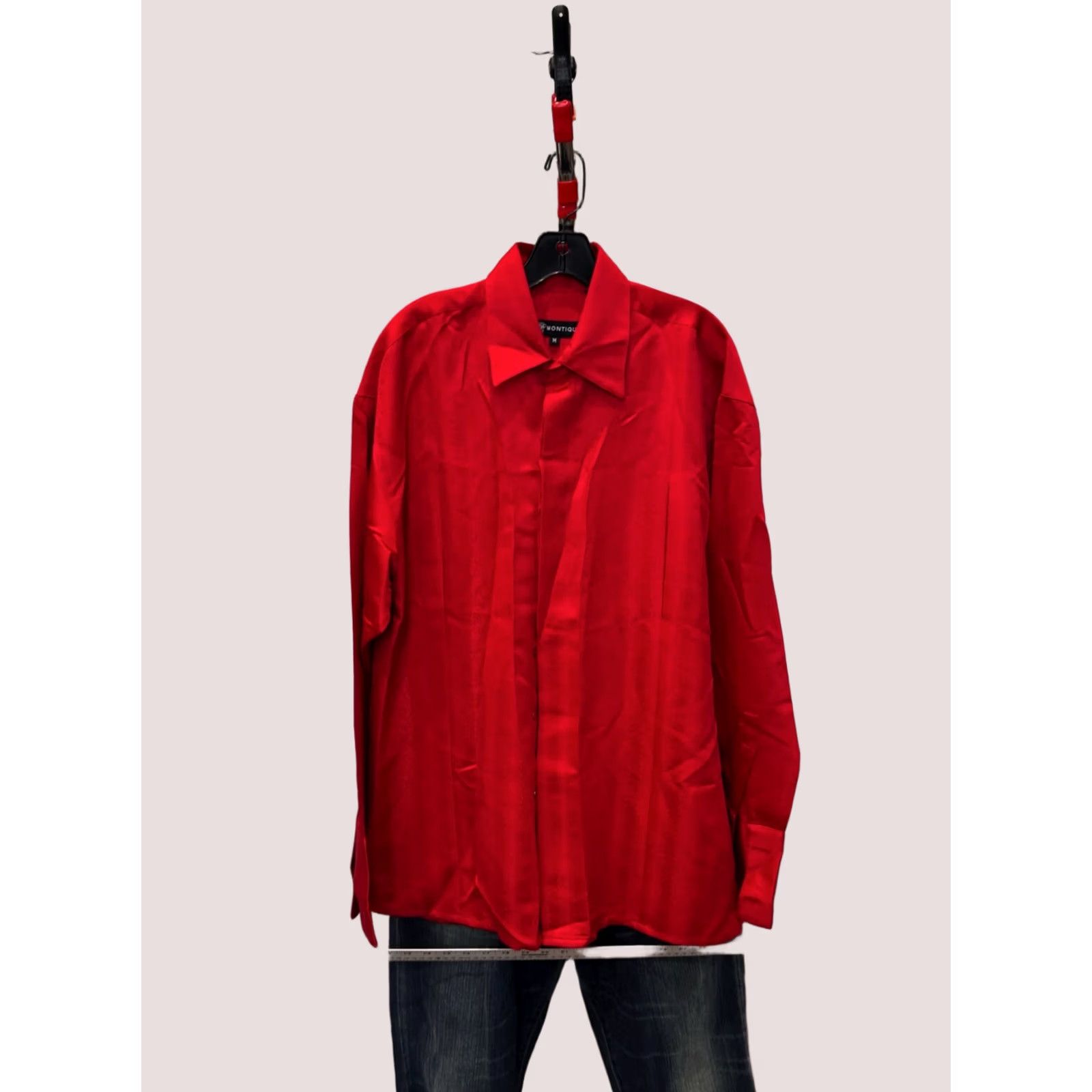 Vintage Montique Mens LONG SLEEVE SHIRT Red Satin Medium M 15.5 x 34/35 Poly Size US M / EU 48-50 / 2 - 1 Thumbnail