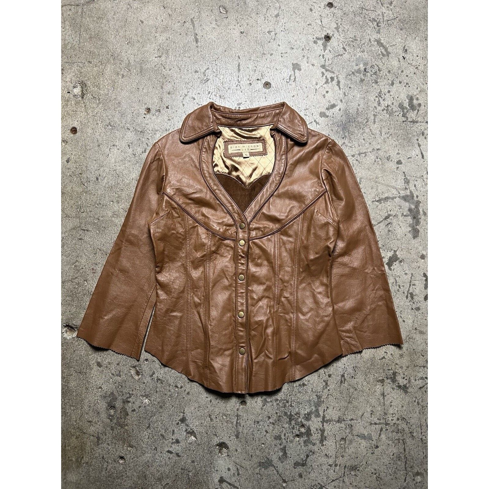 Designer Alan Michael Leather Heartneck Jacket Brown Fitted Size S Size S / US 4 / IT 40 - 3 Thumbnail