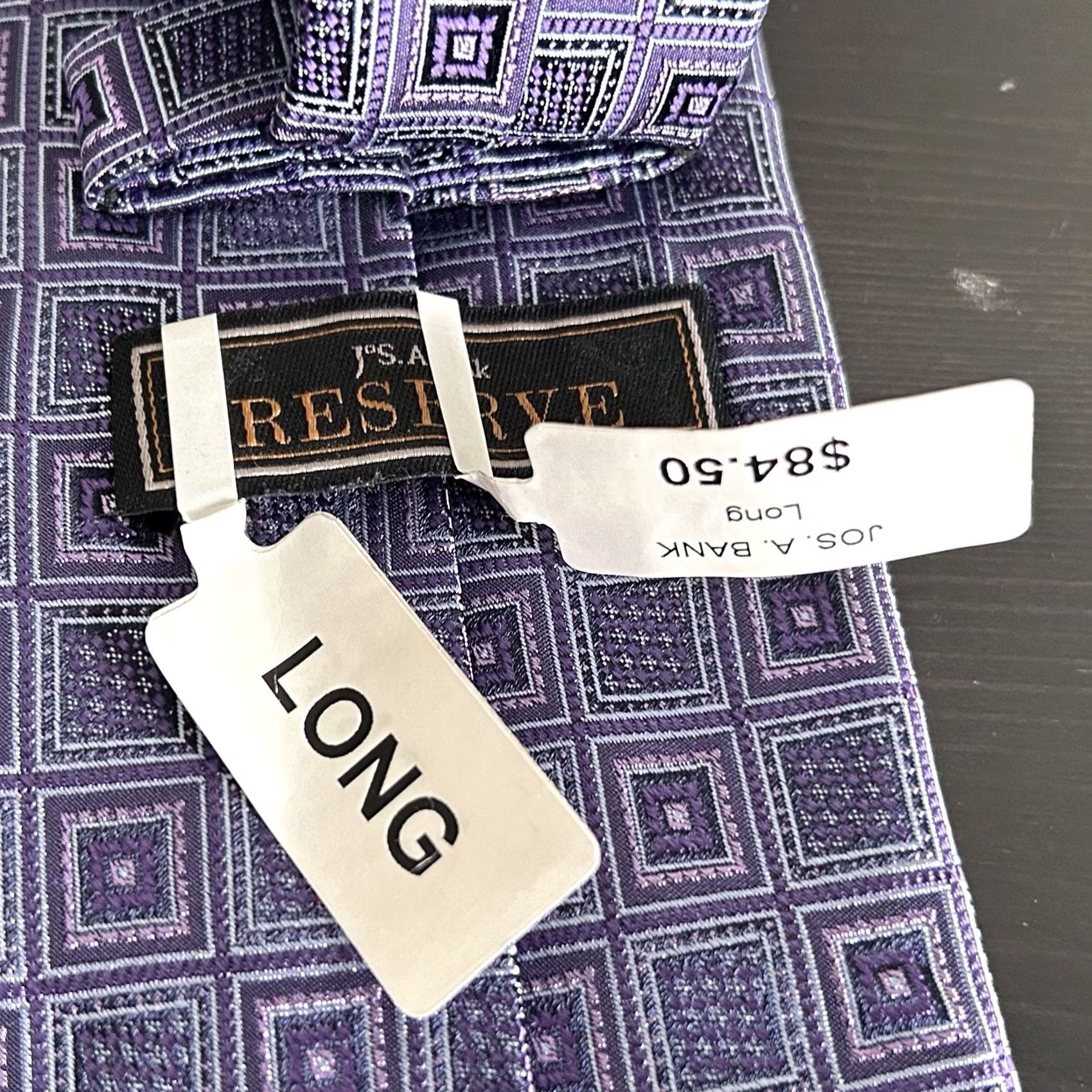 Jos. A. Bank Jos A Bank Reserve Tie Geometric Purple Blue 100% Silk NWT Necktie Tie 3 1/4 x 63 Men Classic Long Size ONE SIZE - 3 Thumbnail