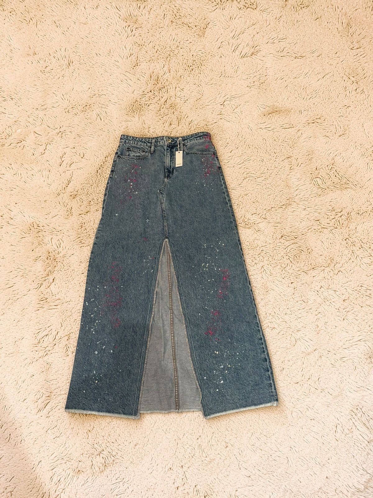 NSF NSF Daisy Maxi Denim Skirt Pink Paint Splatter Rigid Sz 28 Size 28" / US 6 / IT 42 - 1 Thumbnail