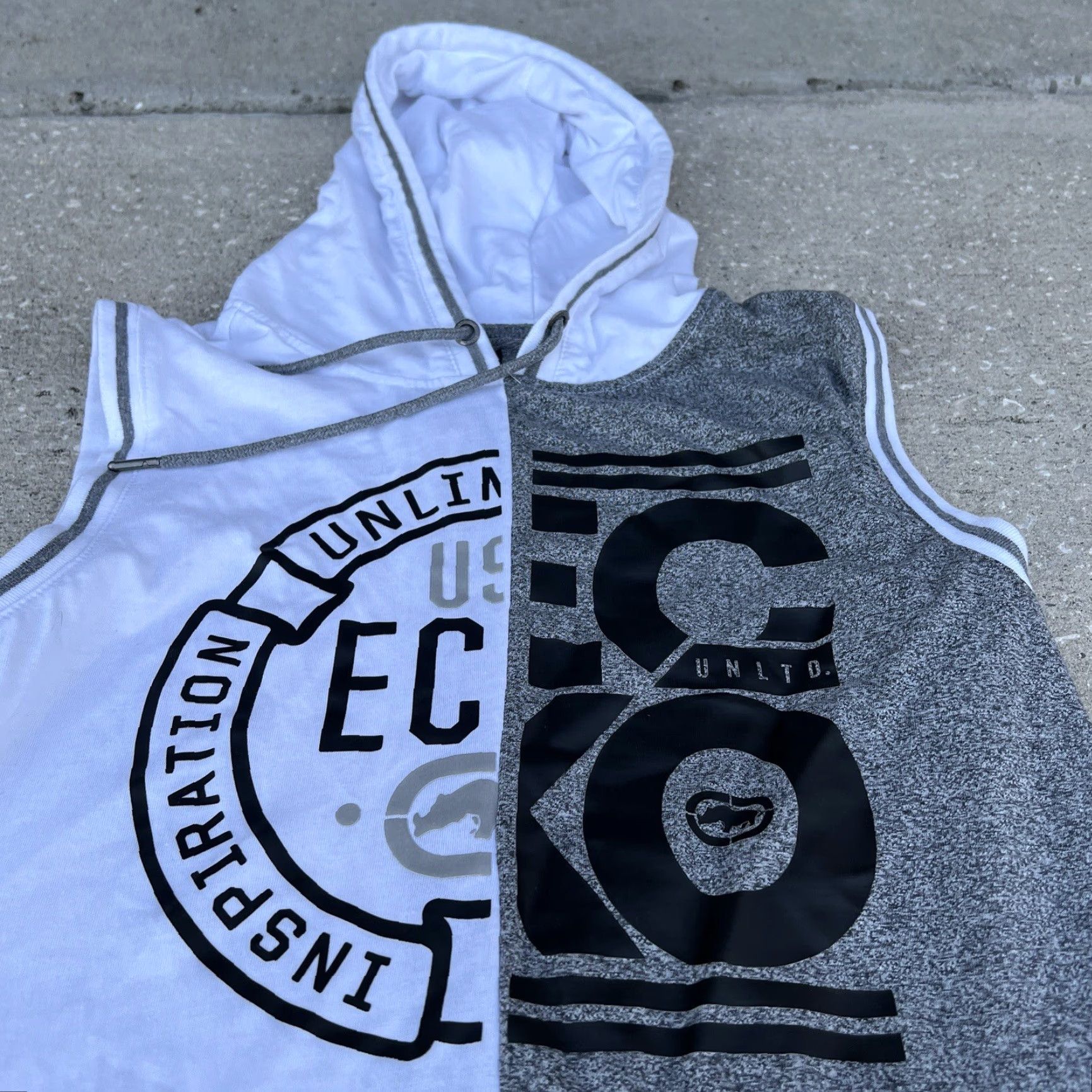 Ecko Unltd. Ecko Unltd Hoodie Mens Size M White Gray Sleeveless Hooded Pockets Logo Graphic Print Pullover Size US M / EU 48-50 / 2 - 2 Thumbnail