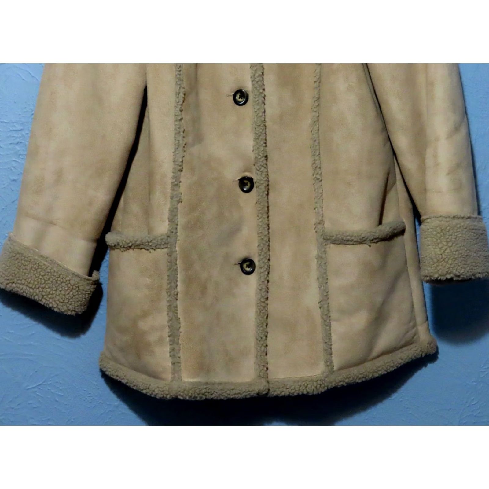 Vintage L.L. Bean Women's M Faux Suede Sherpa Lined Button-Up Coat Jacket Brown Long Sleeve Regular Fit Solid Pockets Vintage No Size M / US 6-8 / IT 42-44 - 2 Thumbnail