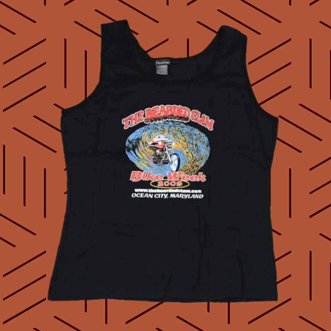 Hanes VINTAGE BEARDED CLAM TANK TOP WOMEN M White Y2K 80s Funny Logo Hanes Size M / US 6-8 / IT 42-44 - 1 Thumbnail