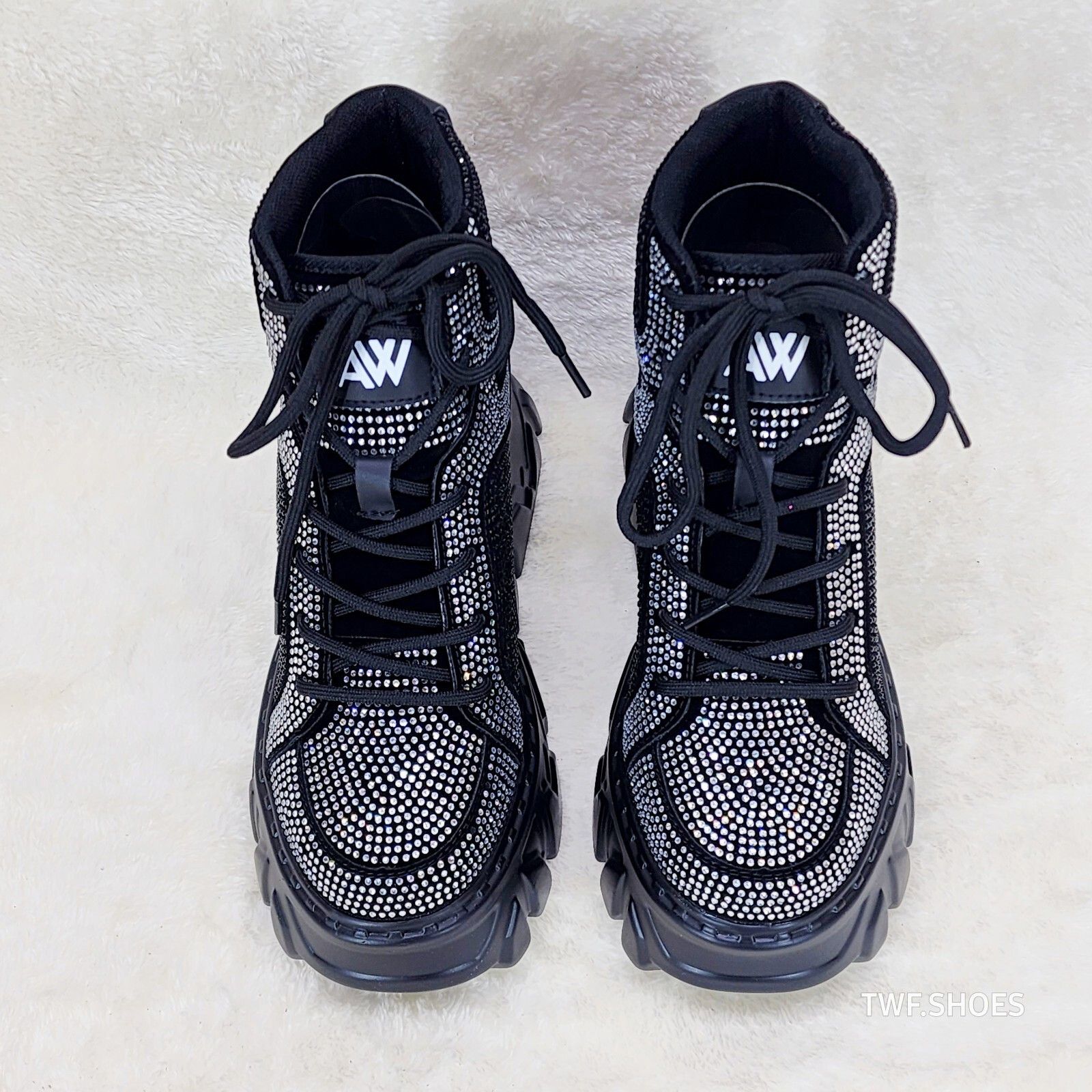 Anthony Wang Berry Silver & Black Rhinestone Platform Hidden