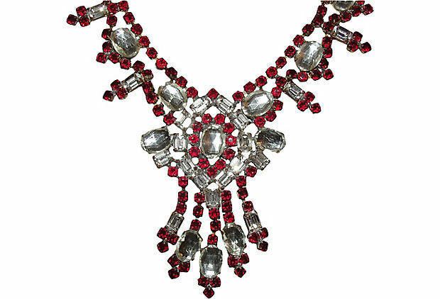 Designer Husar D. Czech Red Rhinestone Festoon Necklace Size ONE SIZE - 3 Thumbnail