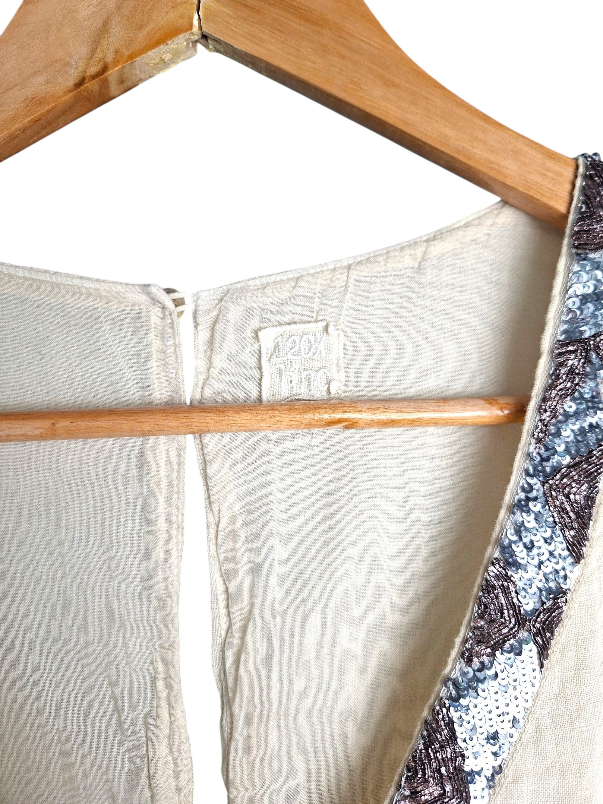 120% Lino 120% Lino Linen Maxi Dress Beige Sequin V-Neck Sleeveless Size M / US 6-8 / IT 42-44 - 4 Thumbnail