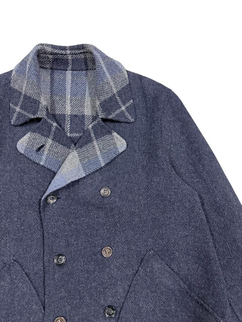 45rpm Vtg💥45rpm Indigo/Tartan Mohair Double Breasted Long Jacket Size US M / EU 48-50 / 2 - 8 Thumbnail