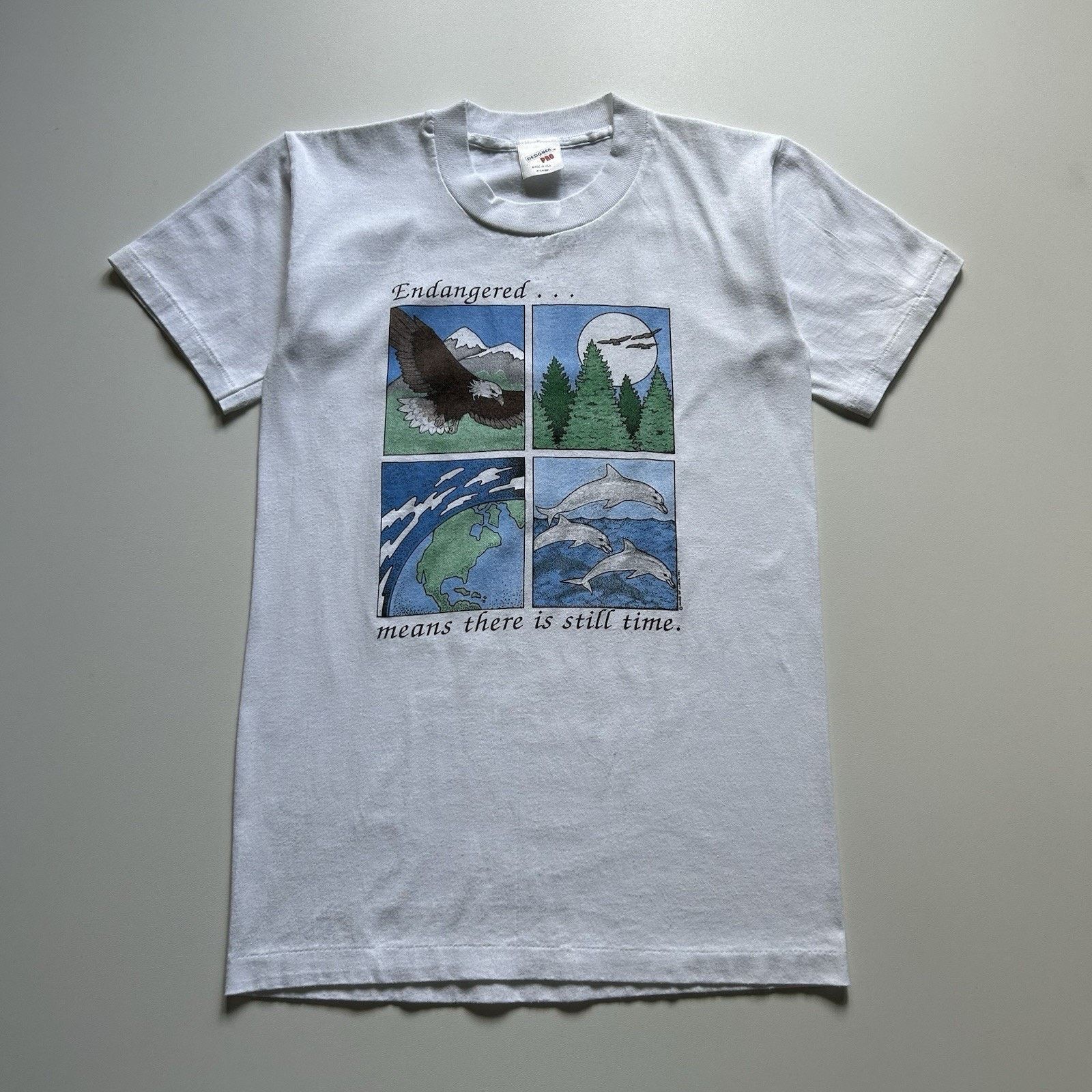Vintage 90s Wildlife Endangered Nature Animal Art T Shirt XS