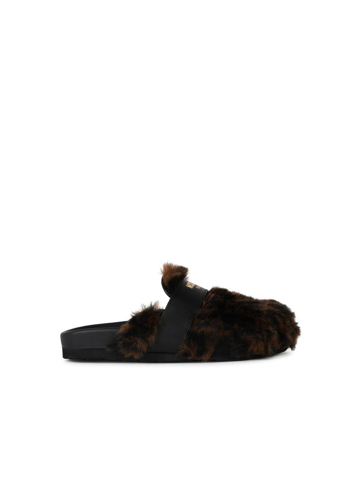 Moschino MOSCHINO LOGO Brown Leather Blend Slippers Size US 5 / IT 35 - 1 Thumbnail
