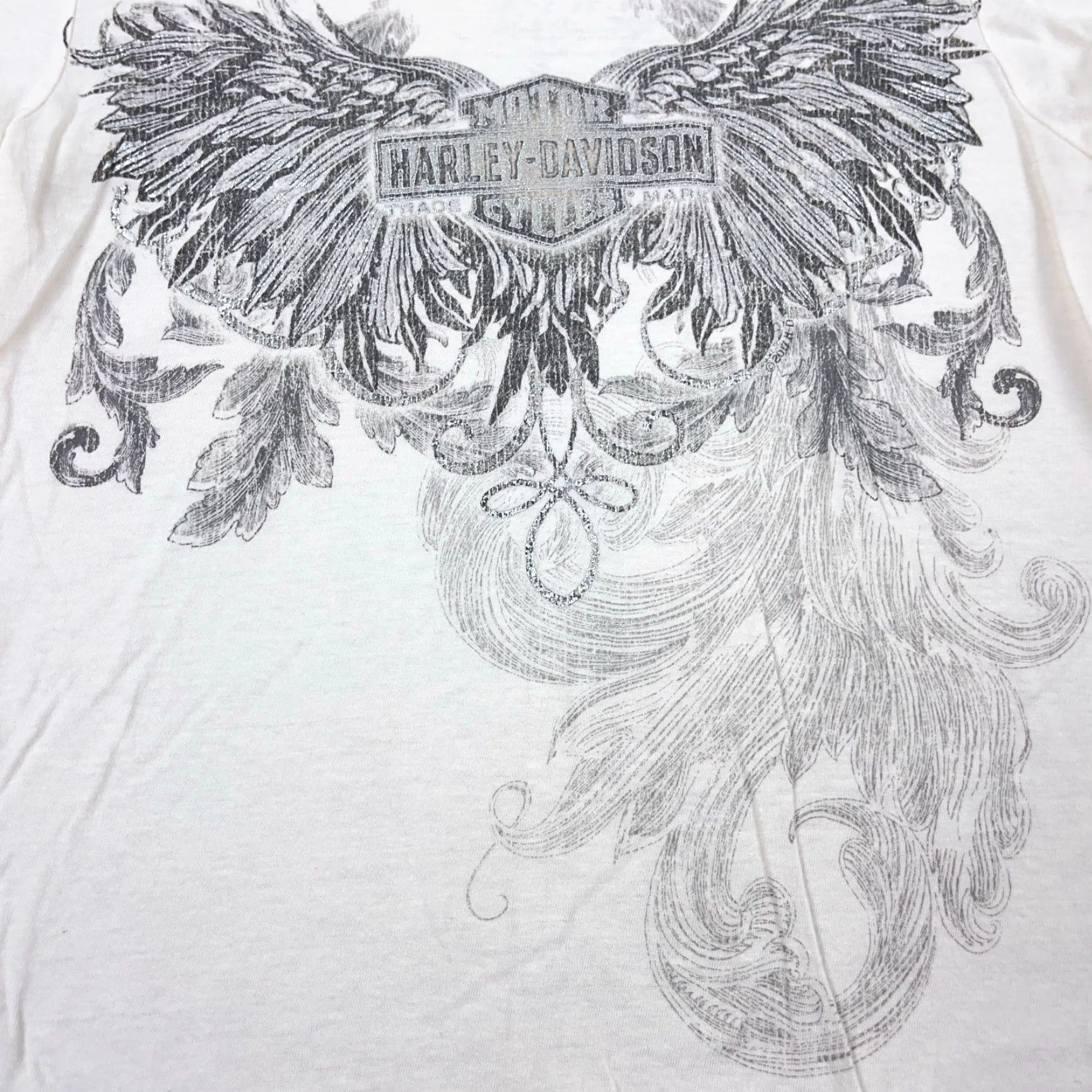 Harley Davidson Harley-Davidson Shirt Women Medium White Graphic Print Logo All Over Wings Womens Size M / US 6-8 / IT 42-44 - 5 Thumbnail