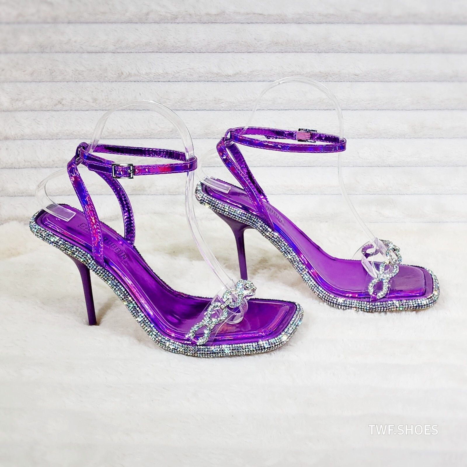 Other Mini .5" Rhinestone Platform Purple Hologram Upper Wrap Stra Size US 10 / IT 40 - 5 Thumbnail
