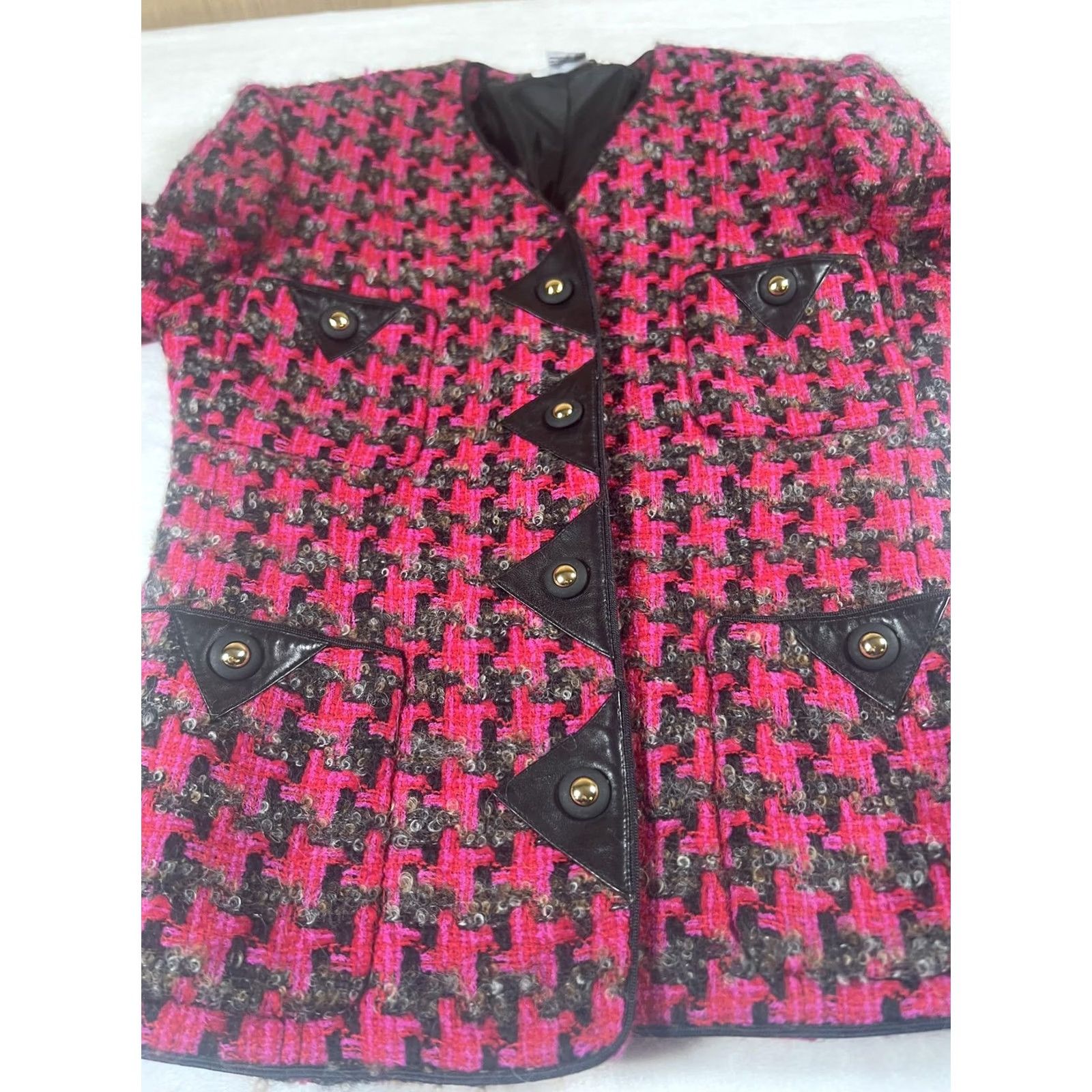 Vintage Vintage Carlisle Blazer Womens 6 Pink Wool Tweed Houndstooth Sequin Jacket 80s Size M / US 6-8 / IT 42-44 - 5 Thumbnail