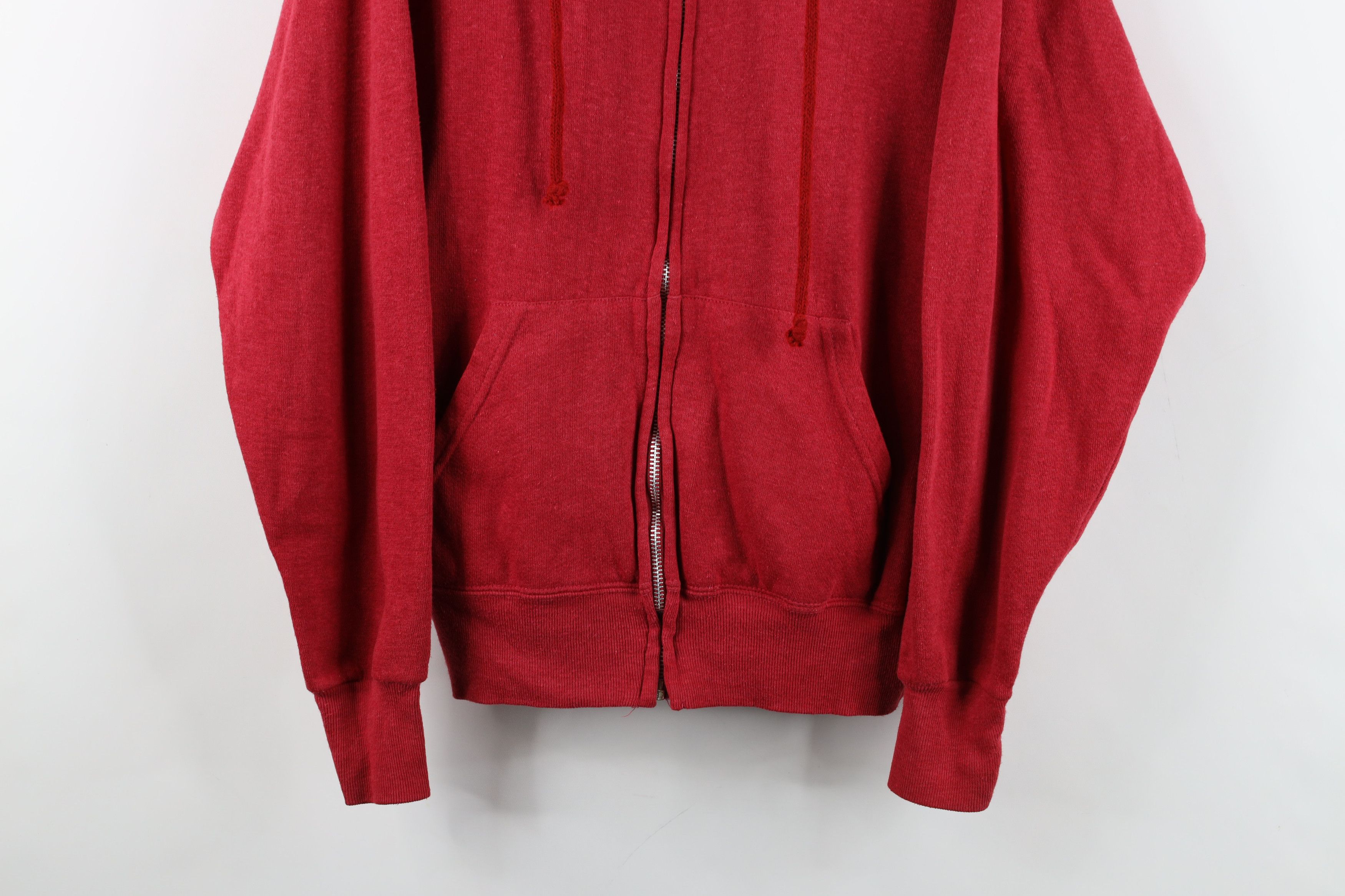 Vintage Vintage 70s Streetwear Full Zip Hoodie Sweatshirt Red USA Size US L / EU 52-54 / 3 - 3 Thumbnail