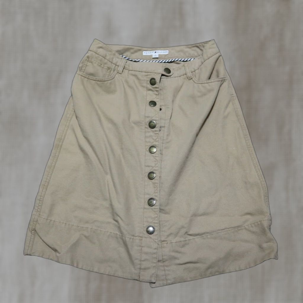 Tommy Hilfiger TOMMY HILFIGER Skirt Above Knee Beige Khaki Size 8 Womens Cotton Blend Casual Vintage No Size 30" / US 8 / IT 44 - 1 Thumbnail