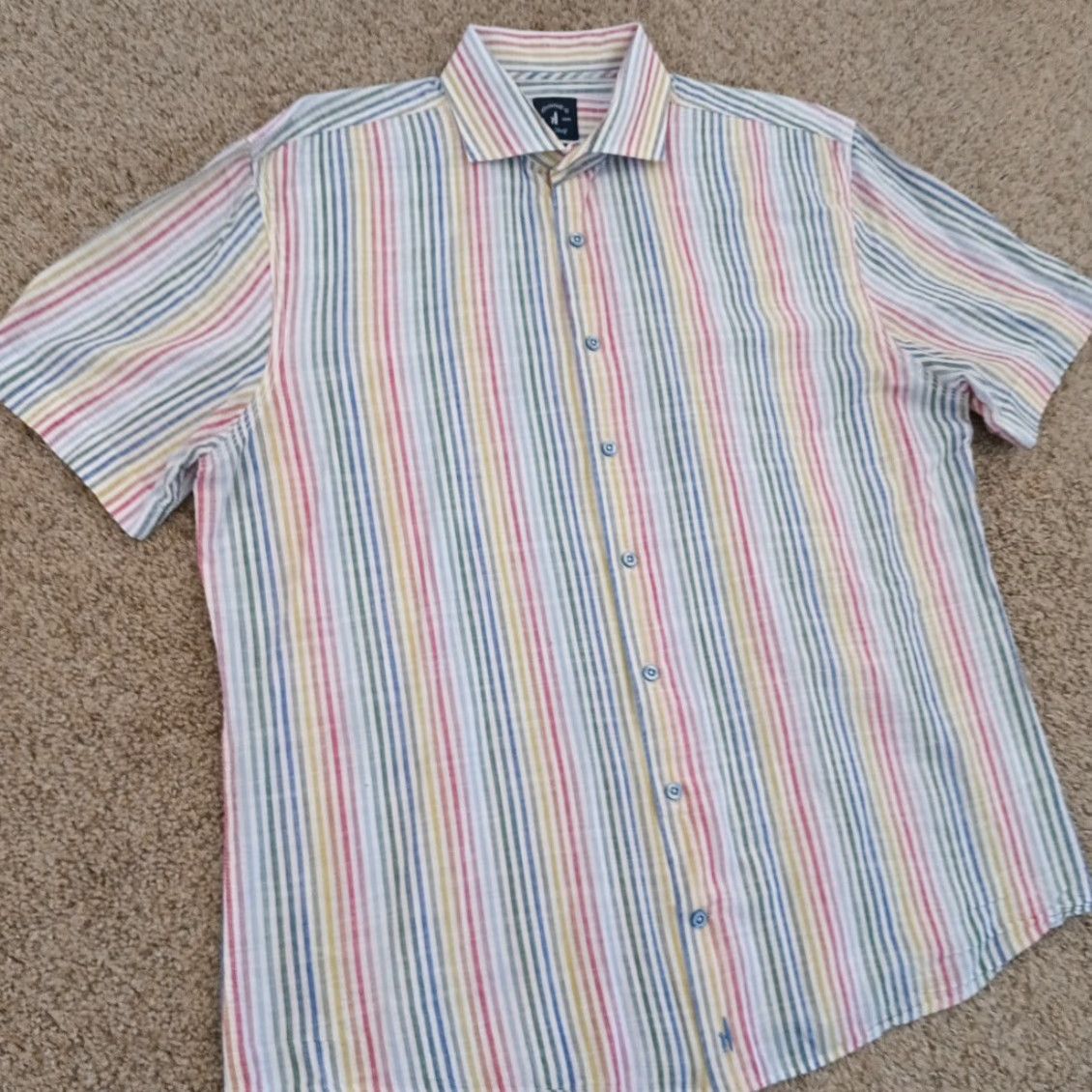 johnnie-O johnnie-O Shirt Mens Large Multicolor Striped Short Sleeve Button-Up Cotton Size US L / EU 52-54 / 3 - 4 Thumbnail