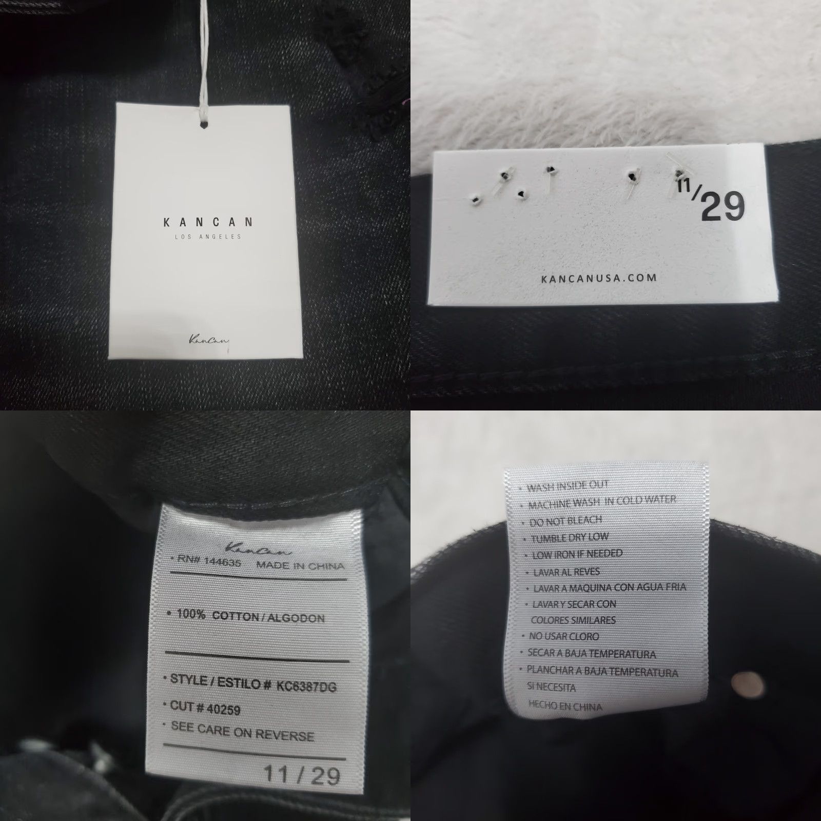 Vintage Kancan Jeans Women 11/29 Black High Rise Straight Leg Button Fly Distressed Jeans Size 29" - 9 Thumbnail