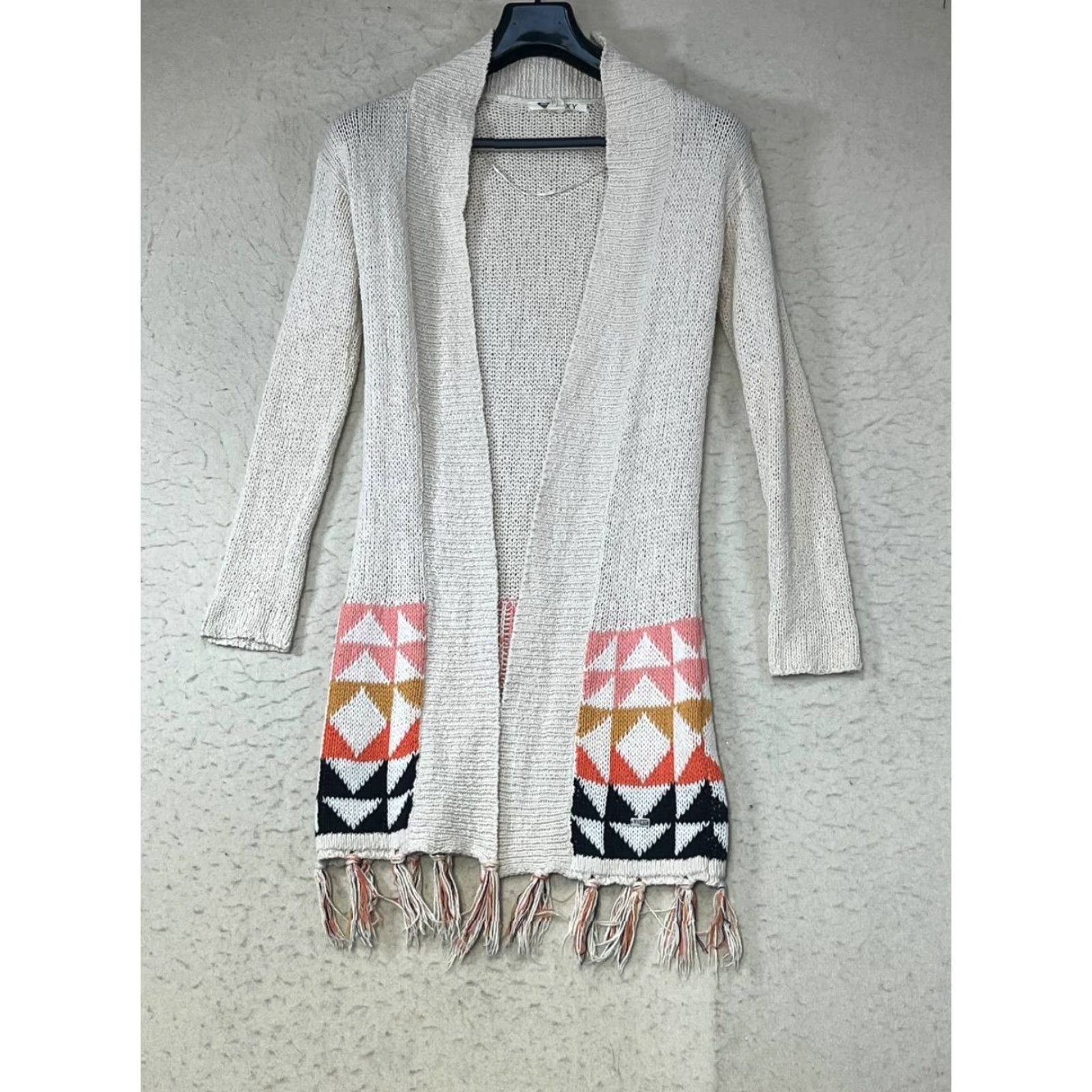 Vintage Roxy Cardigan Womens XS Beige Open Knit Boho Hippie Winter Size XS / US 0-2 / IT 36-38 - 2 Thumbnail