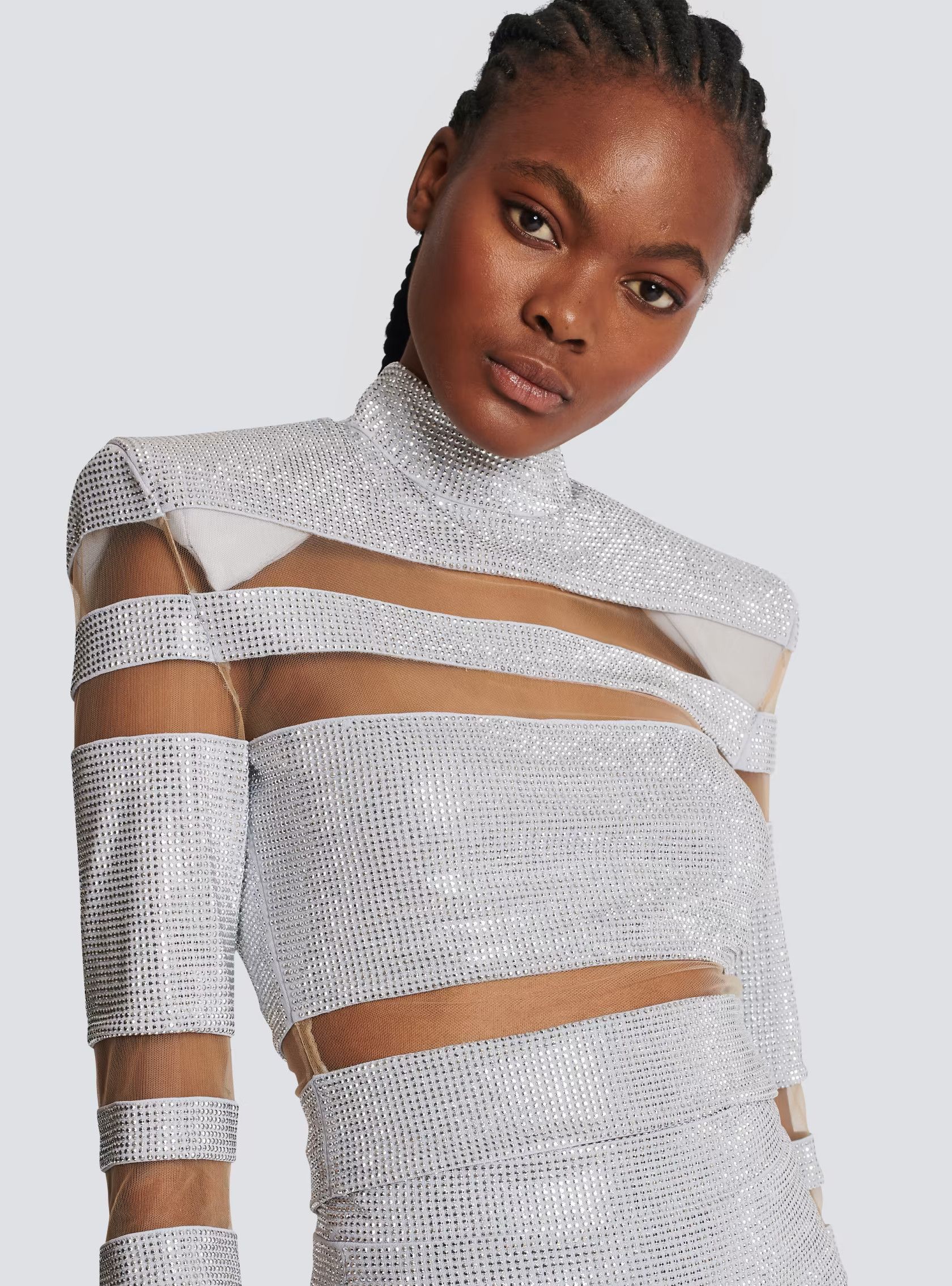 Balmain o1s1rm0624 Crop Top in Silver Size S / US 4 / IT 40 - 8 Thumbnail