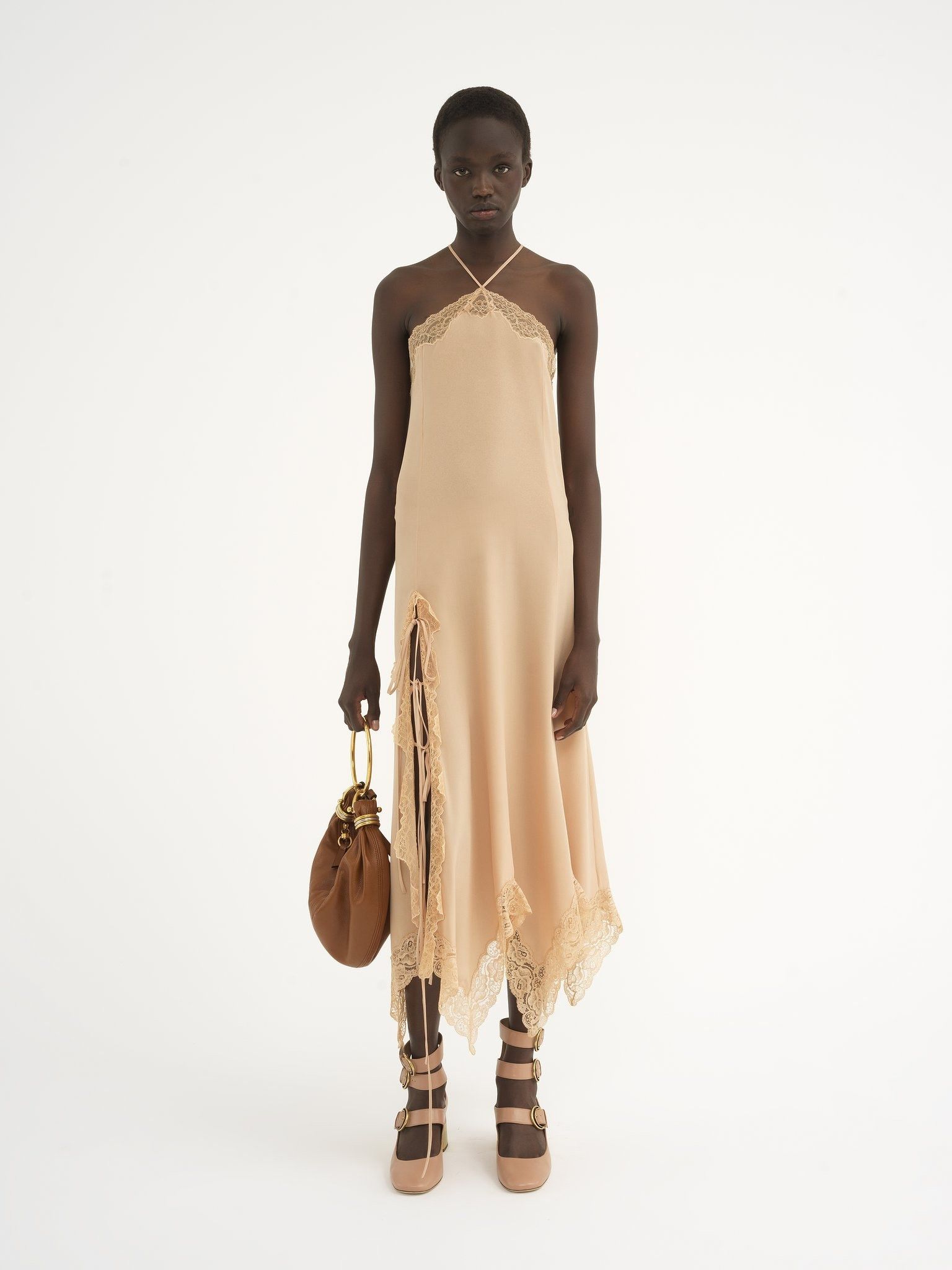 Chloe o1loc1c11025 Lingerie Halterneck Dress in Sand Brown Size L / US 10 / IT 46 - 2 Thumbnail