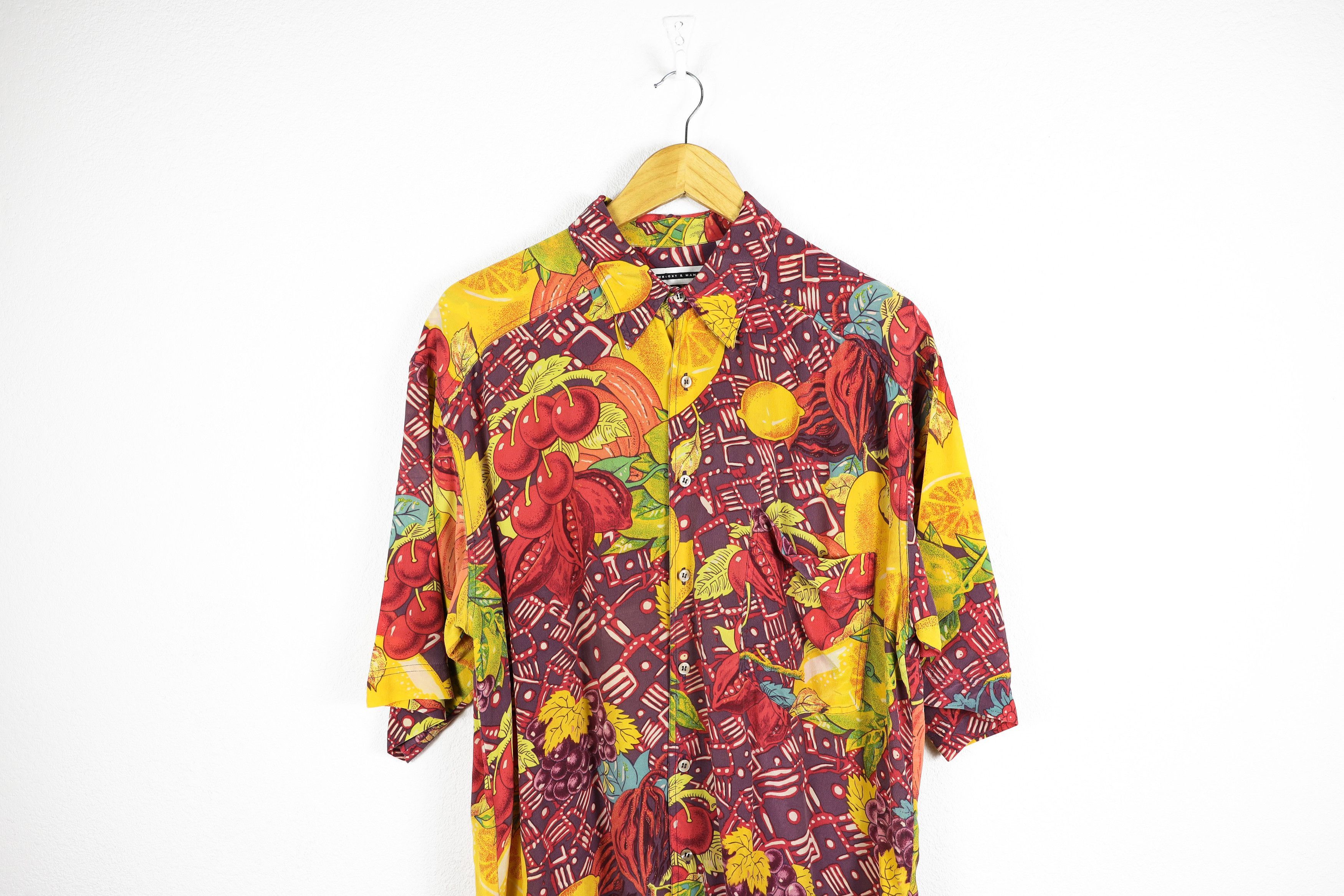 SikSilk × Vintage Vintage Fenn Wright Manson Fruit Printed Pattern Silk Shirt Size US L / EU 52-54 / 3 - 2 Thumbnail