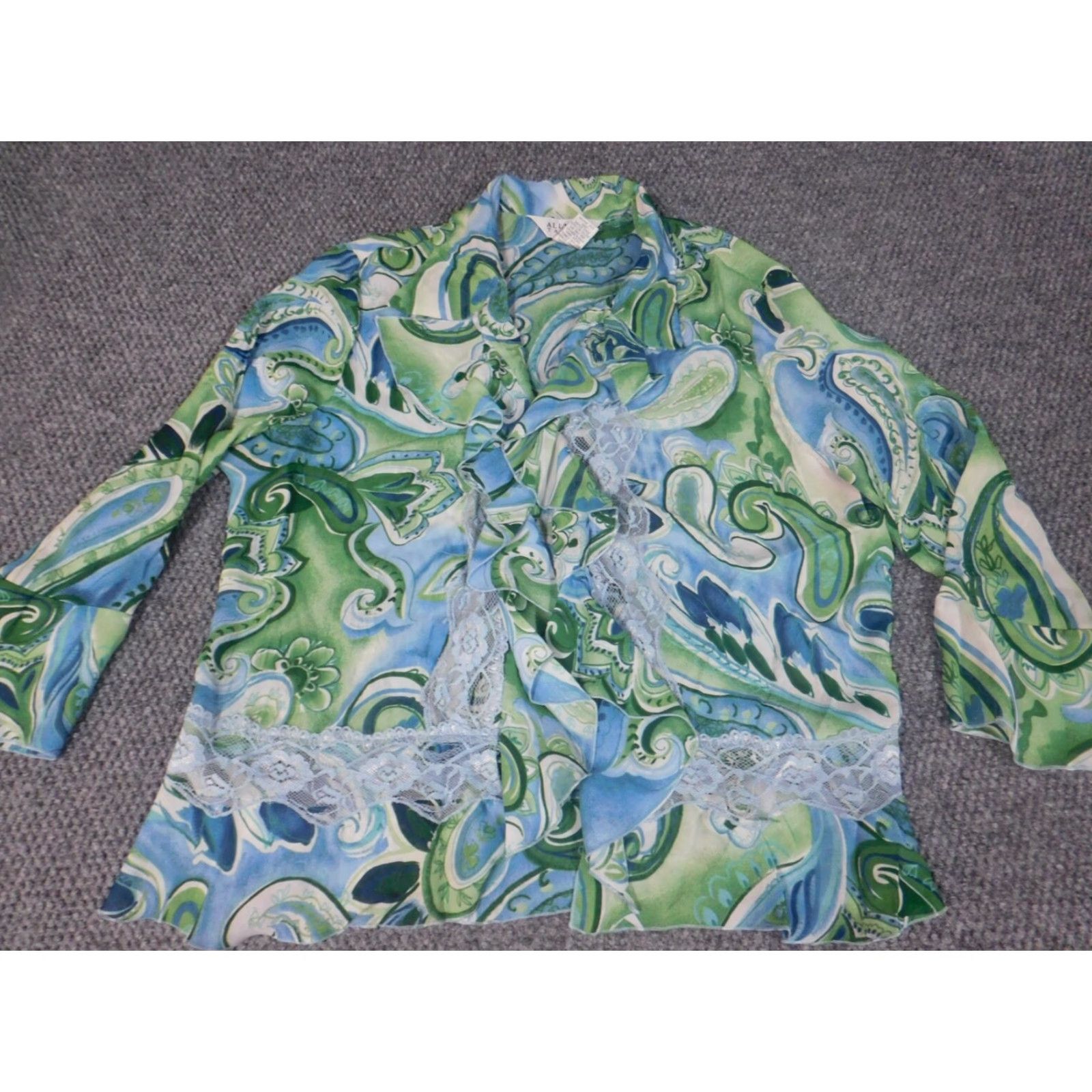 Vintage Allison Taylor Womens Top L Green Floral Pullover Size L / US 10 / IT 46 - 2 Thumbnail