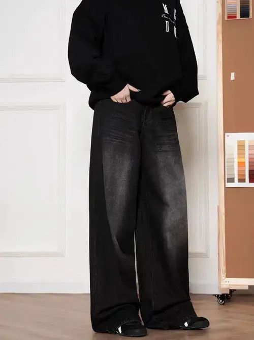 Jean Vintage High Street Y2K Black Straight Leg Wide Jeans Size US 34 / EU 50 - 4 Thumbnail