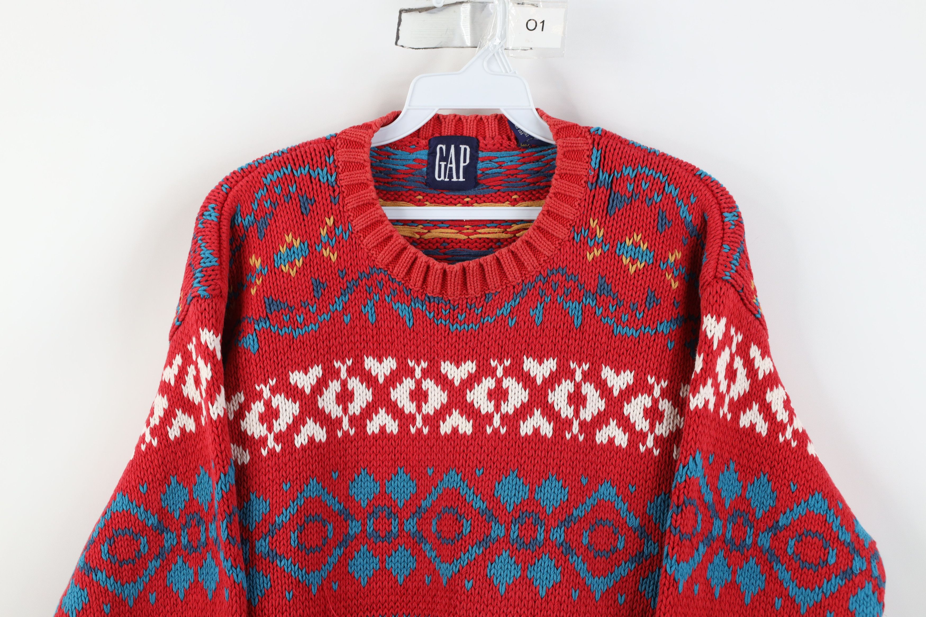Gap Vintage 90s Gap Heavy Fair Isle Cotton Knit Sweater Babydoll Size S / US 4 / IT 40 - 2 Thumbnail