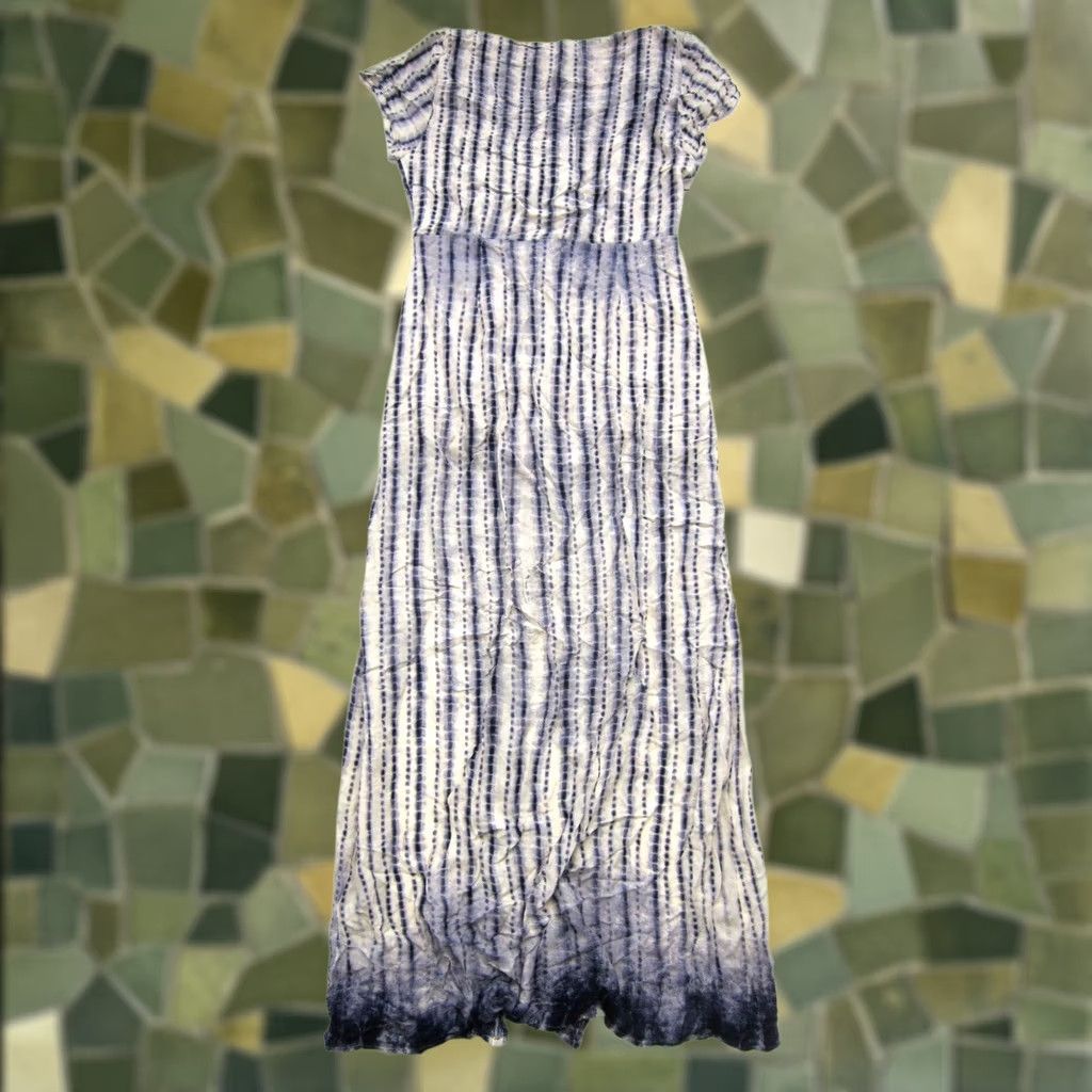 Vintage Honey Punch Maxi Dress Blue Ivory Tie Dye Button Short Sleeve L Vintage Kaftan Mid-Length Dress L Girls Mens Womens Size 36" / US 14 / IT 50 - 1 Thumbnail