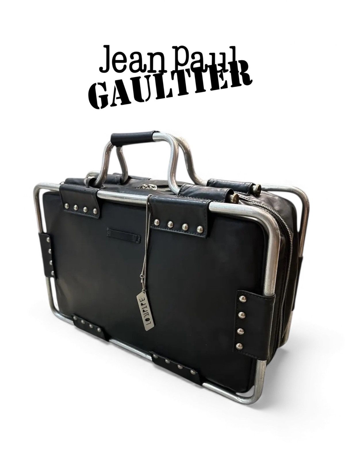 Jean Paul Gaultier Metal Frame & Studded Travel Bag in Black, Men's
