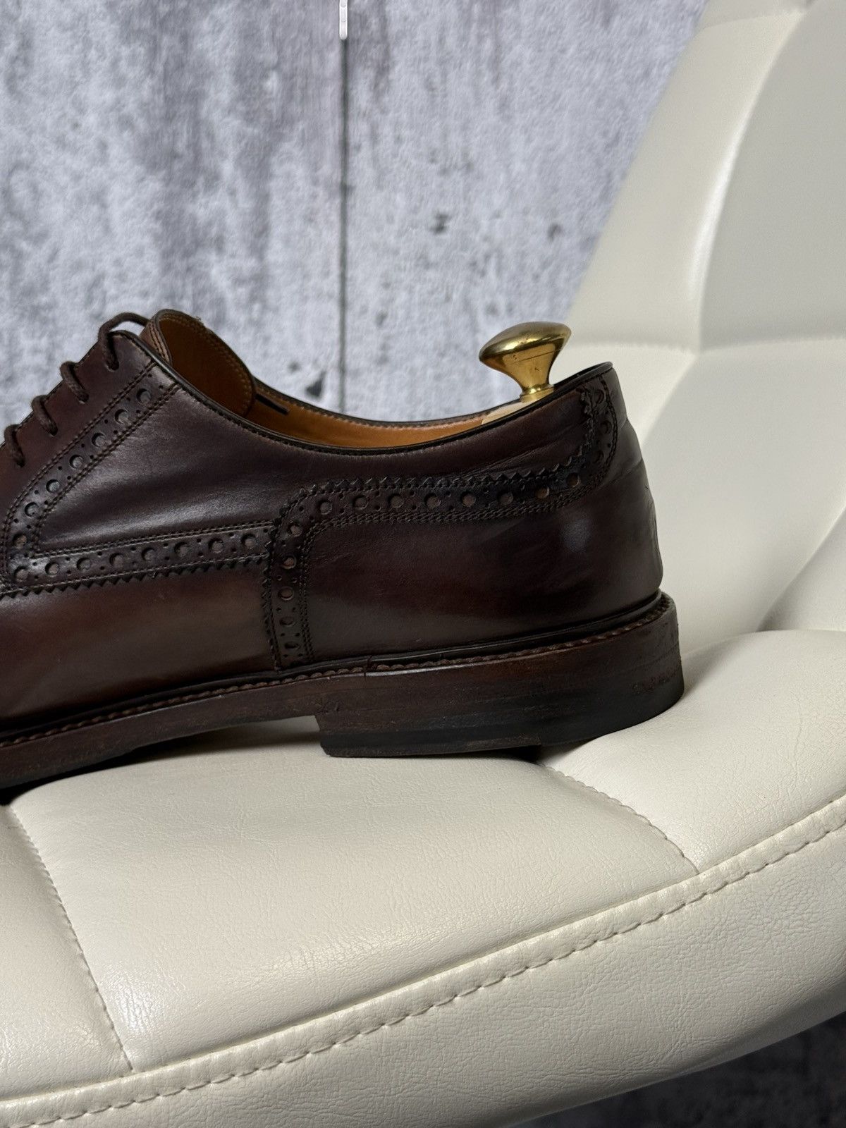 Gucci Gucci Men's Brown Leather Cap-Toe Semi-Brogue Derby Shoes Size US 10.5 / EU 43-44 - 13 Thumbnail