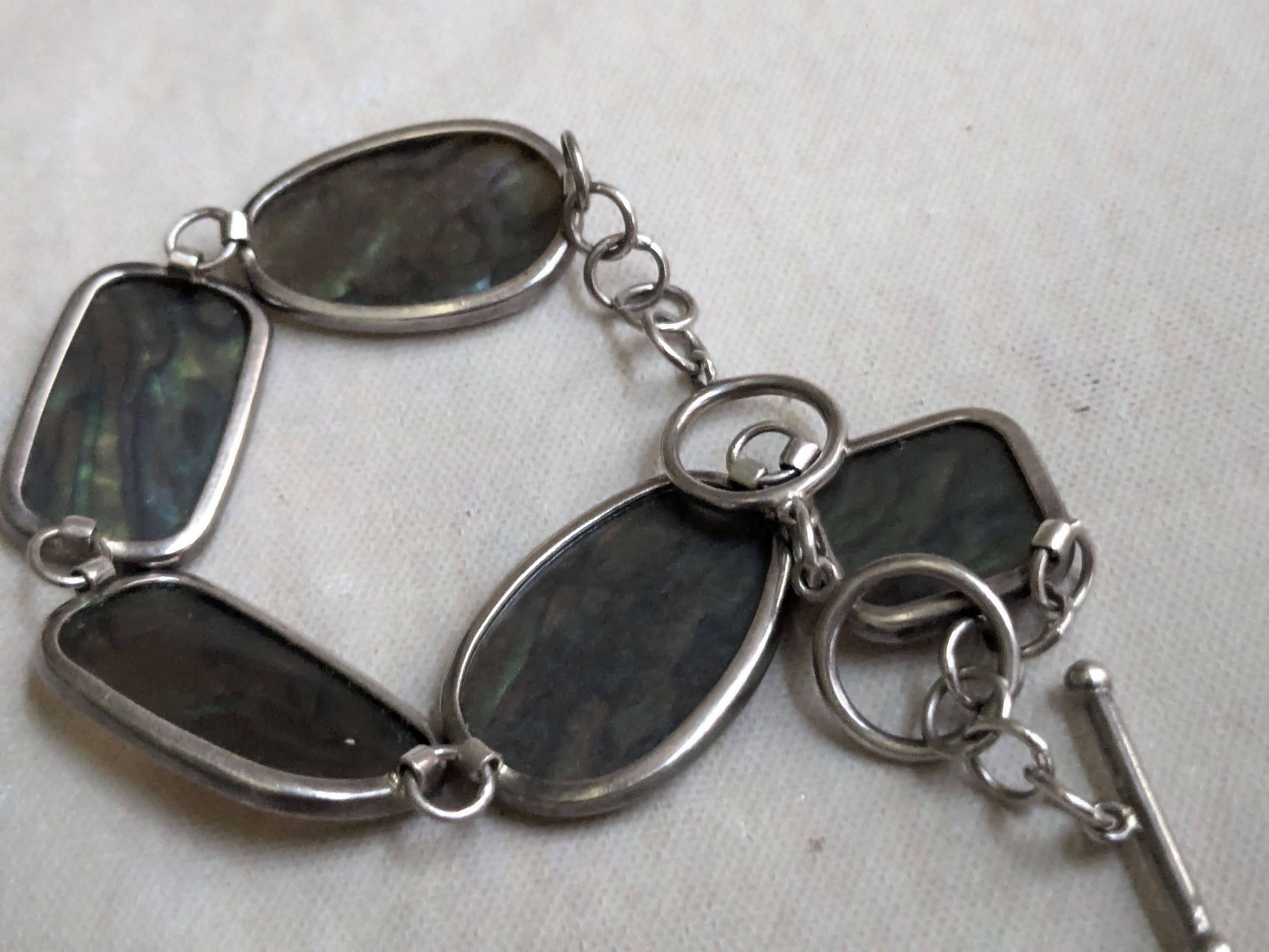 Jewelry Vintage Sterling Silver Bracelet Abalone Shell 8" Size ONE SIZE - 7 Thumbnail