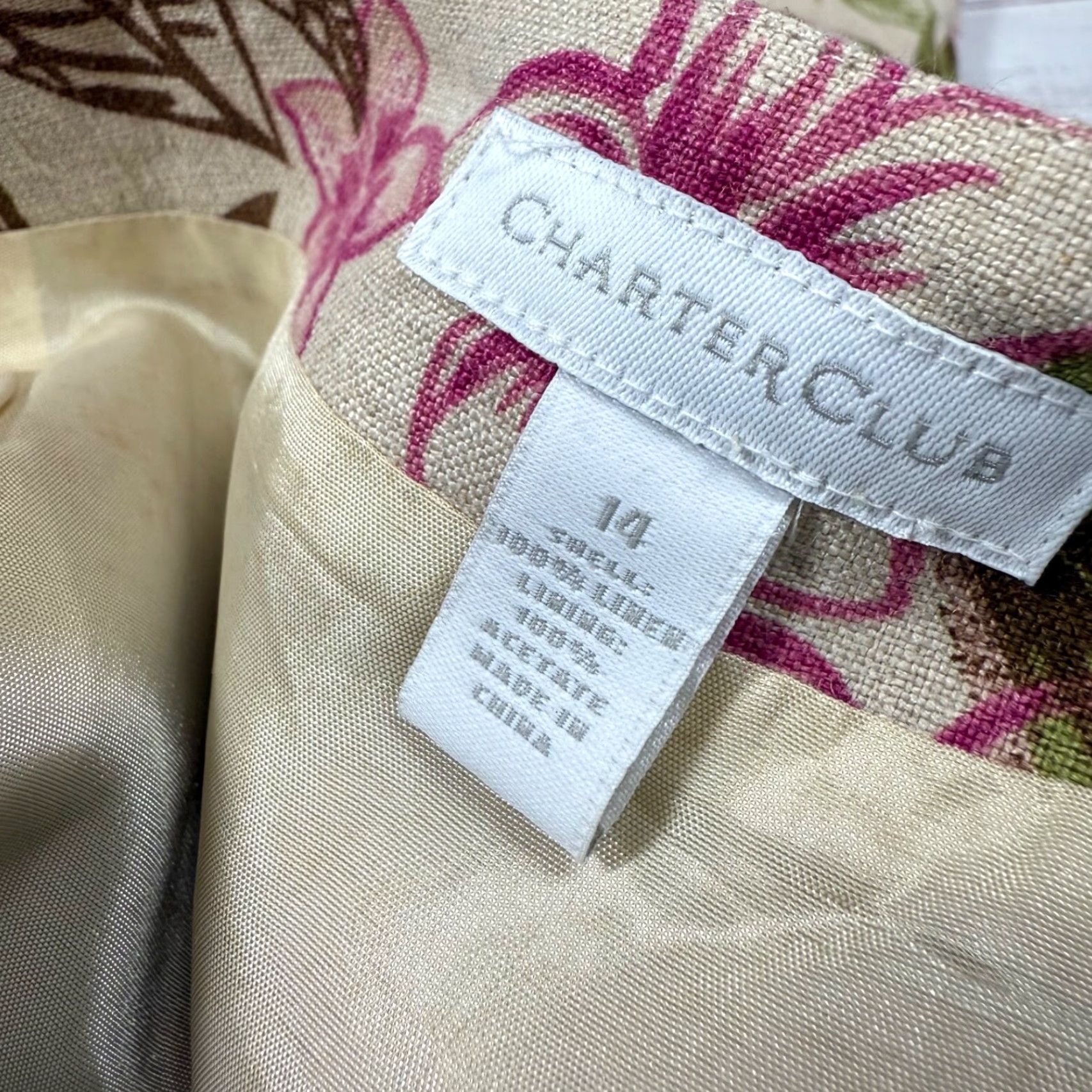 Charter Club Charter Club Skirt Maxi Linen Floral Beige Pink 14 Womens Regular Long 100% Linen Size 36" / US 14 / IT 50 - 7 Thumbnail