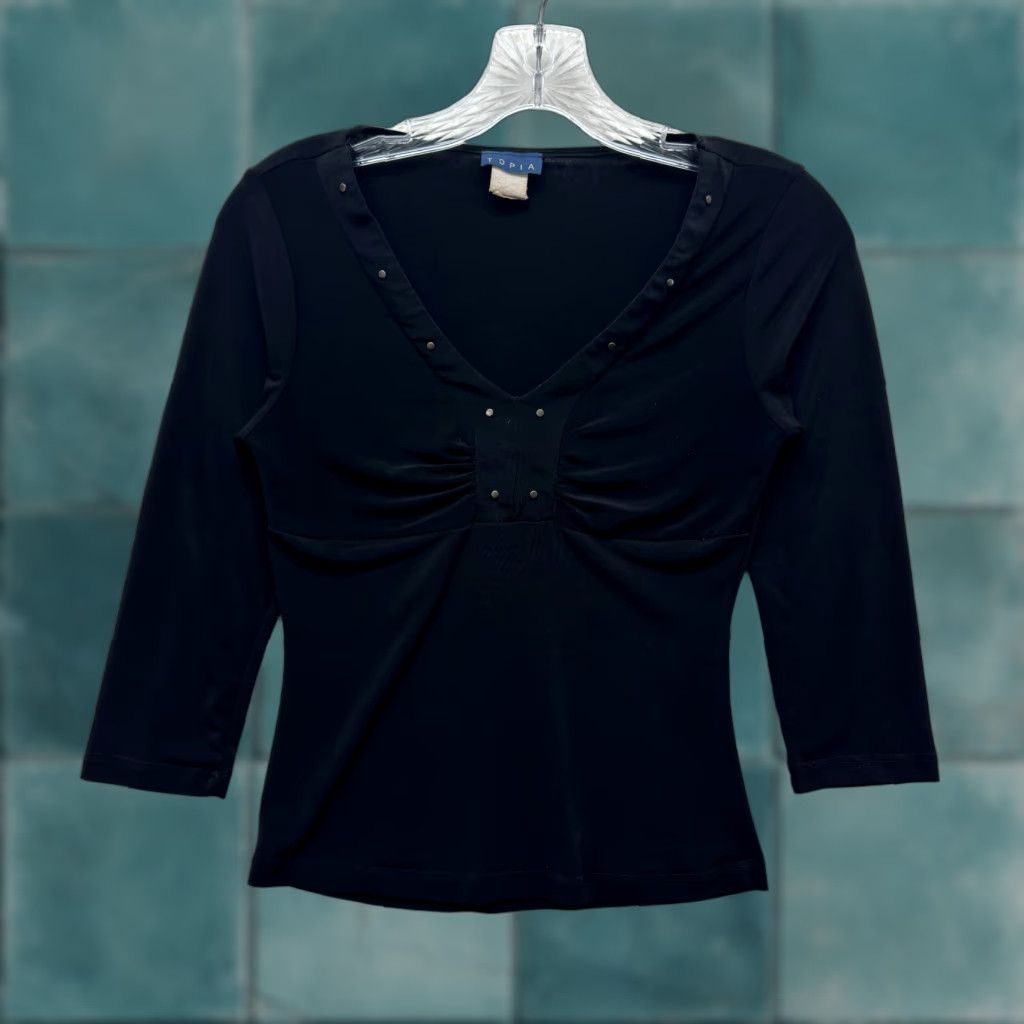 Vintage VINTAGE 90s Y2K Topia Shirt M Black Boho Grunge Whimsigoth Slinky Stretch Modern Vintage Top M Black Whimsigoth Grunge Shirt Size M / US 6-8 / IT 42-44 - 1 Thumbnail