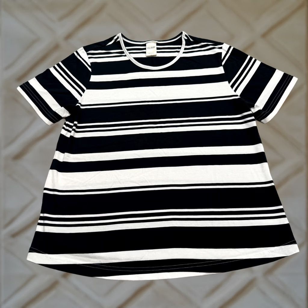 Blair Blair Striped Basic T-Shirt Womens Large Black White Crew Neck Short Sleeve Tee Size L / US 10 / IT 46 - 1 Thumbnail