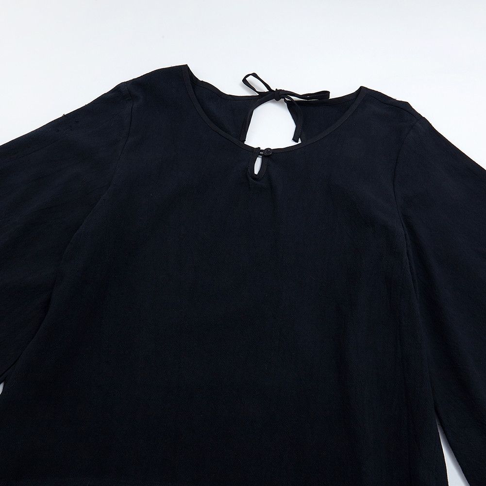 Other Black Linen Tops, Round Neck, Elegant Blouse Size L / US 10 / IT 46 - 4 Thumbnail