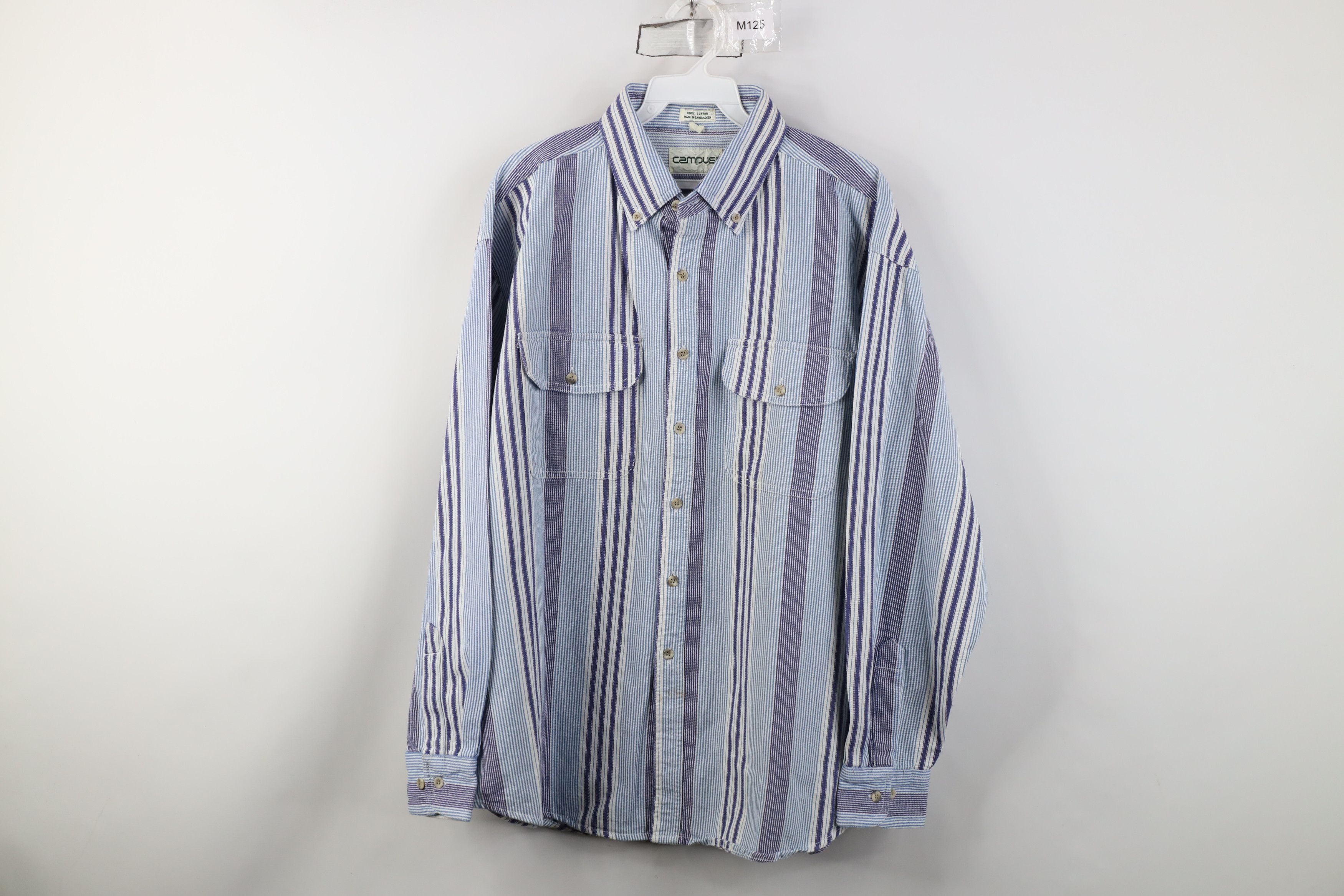 Vintage 90s Streetwear Heavy Striped Twill Button Down Shirt