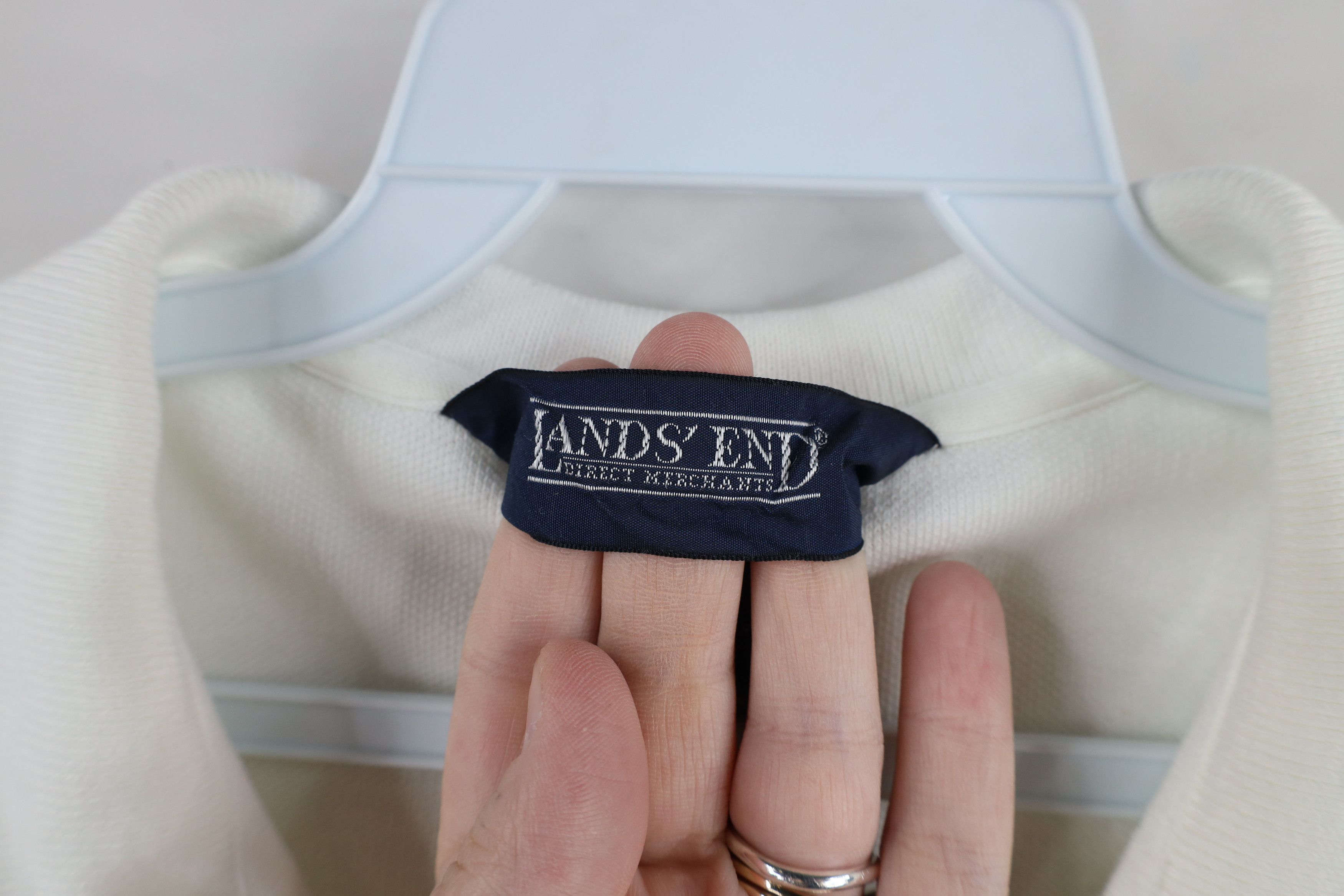 Lands' End × Vintage Vintage 90s Lands End Pique Cotton Golf Polo Shirt White Size US M / EU 48-50 / 2 - 8 Thumbnail