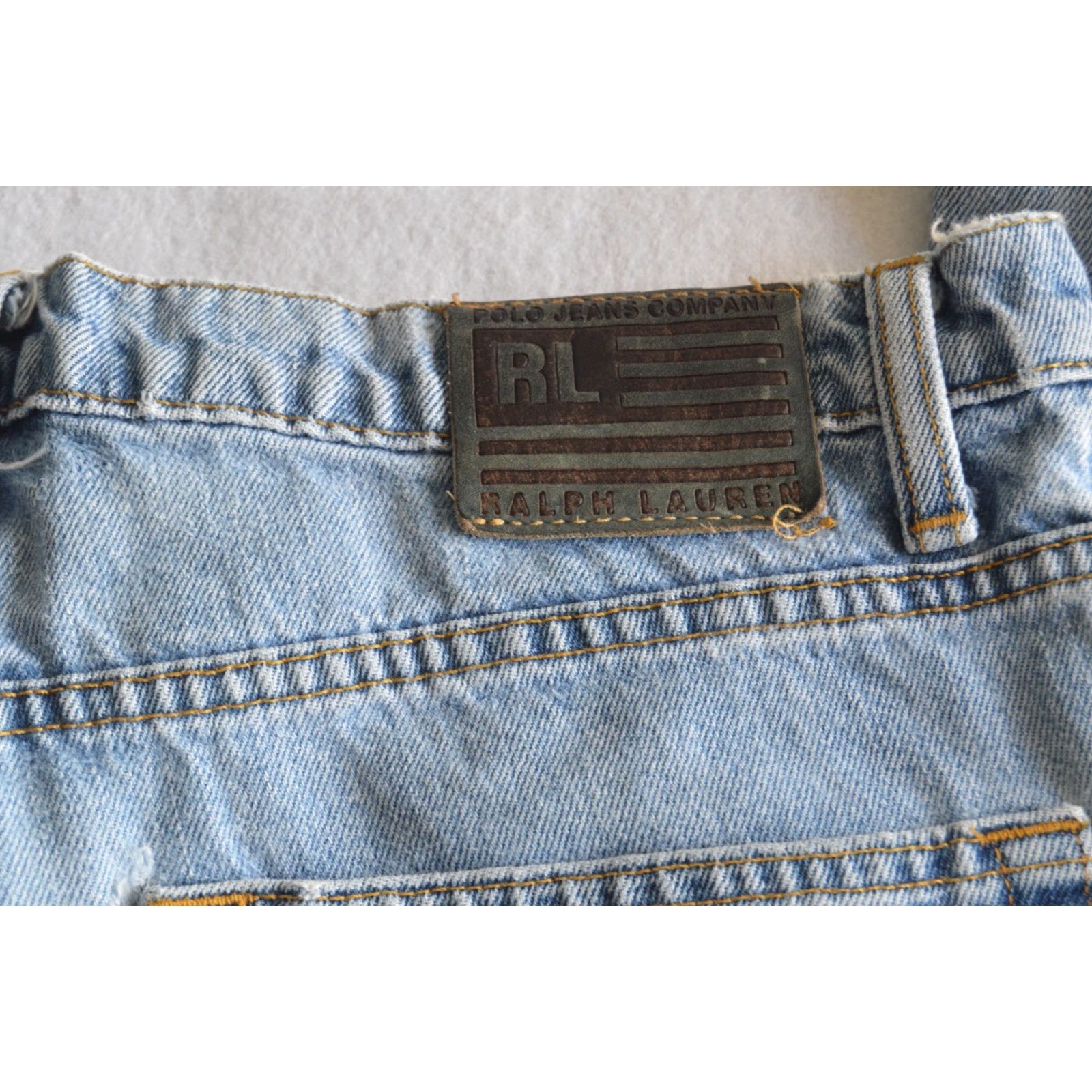 Polo Ralph Lauren VINTAGE Ralph Lauren Polo Jeans Classic Fit Men's 34 x 30 Denim Blue Distressed 5-Pocket Belt Loops Zipper Leather Patch Logo Jeans Men Size US S / EU 44-46 / 1 - 3 Thumbnail