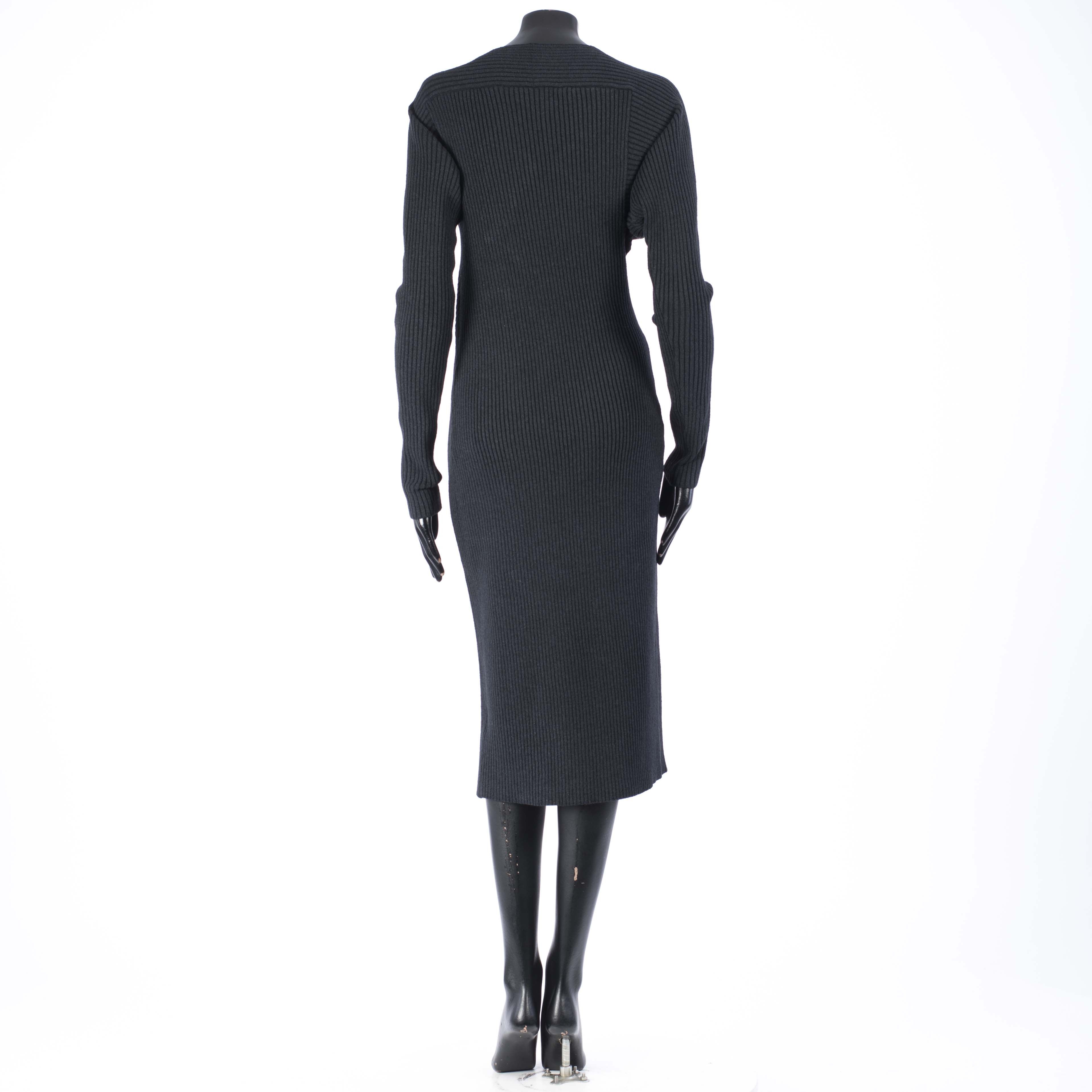 Bottega Veneta Knit Dress With Twisted Neckline In Black Silk & Wool Blend Size XS / US 0-2 / IT 36-38 - 5 Thumbnail