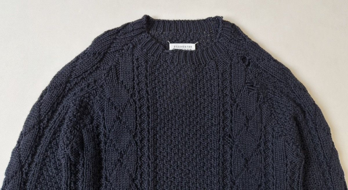 Maison Margiela A/W 21 Distressed Blue Cable Knit Sweater Size US XL / EU 56 / 4 - 3 Thumbnail