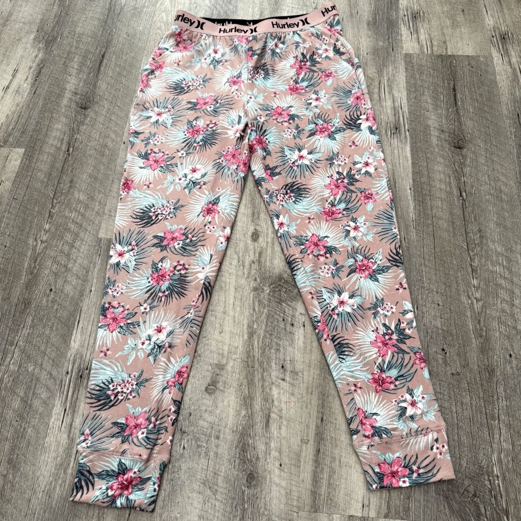 Hurley Hurley Lounge Joggers Womens Large Pink Floral Tropical Jersey Knit Pockets Size L / US 10 / IT 46 - 3 Thumbnail